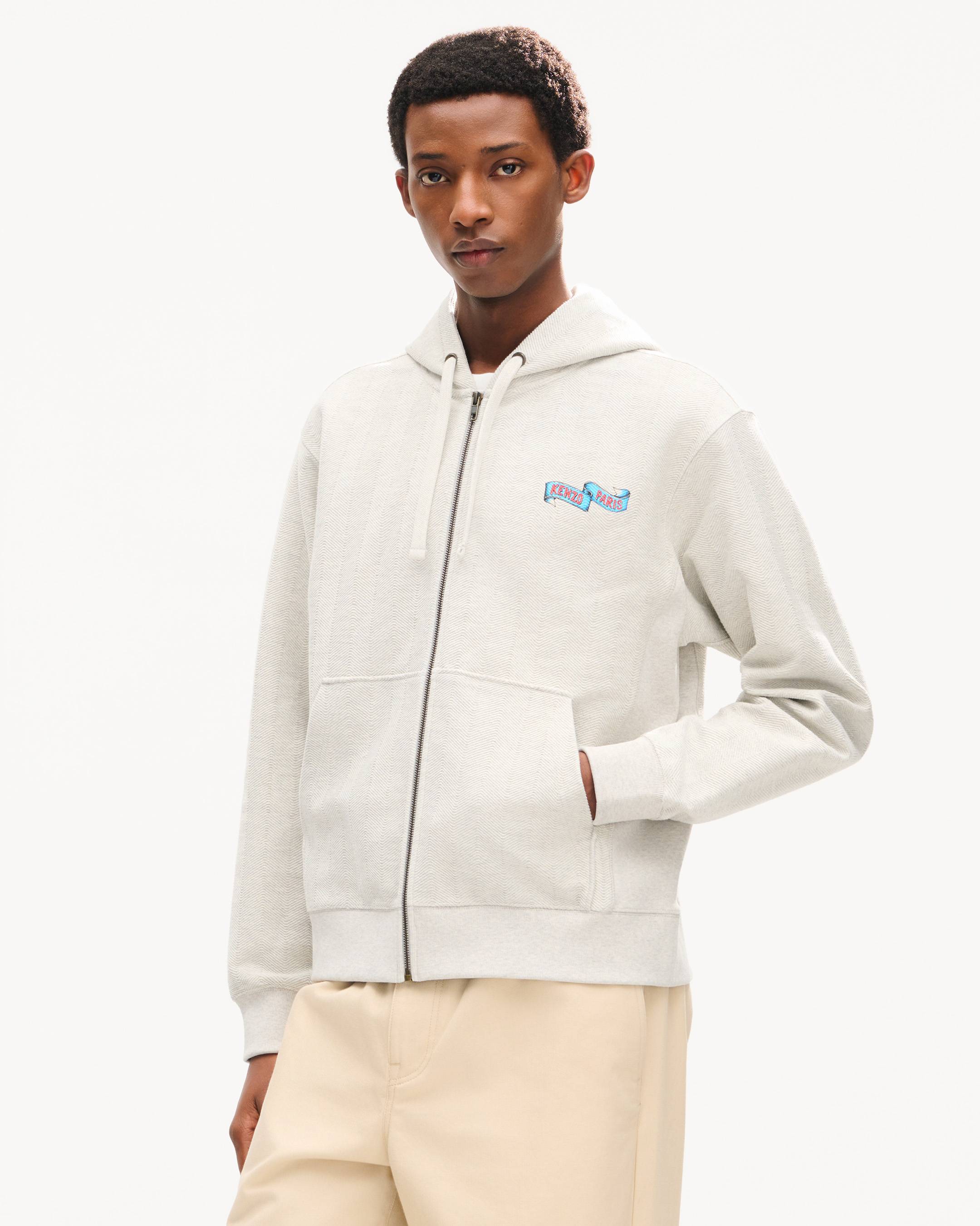 'KENZO Jumping Tiger' zip up hoodie in herringbone cotton