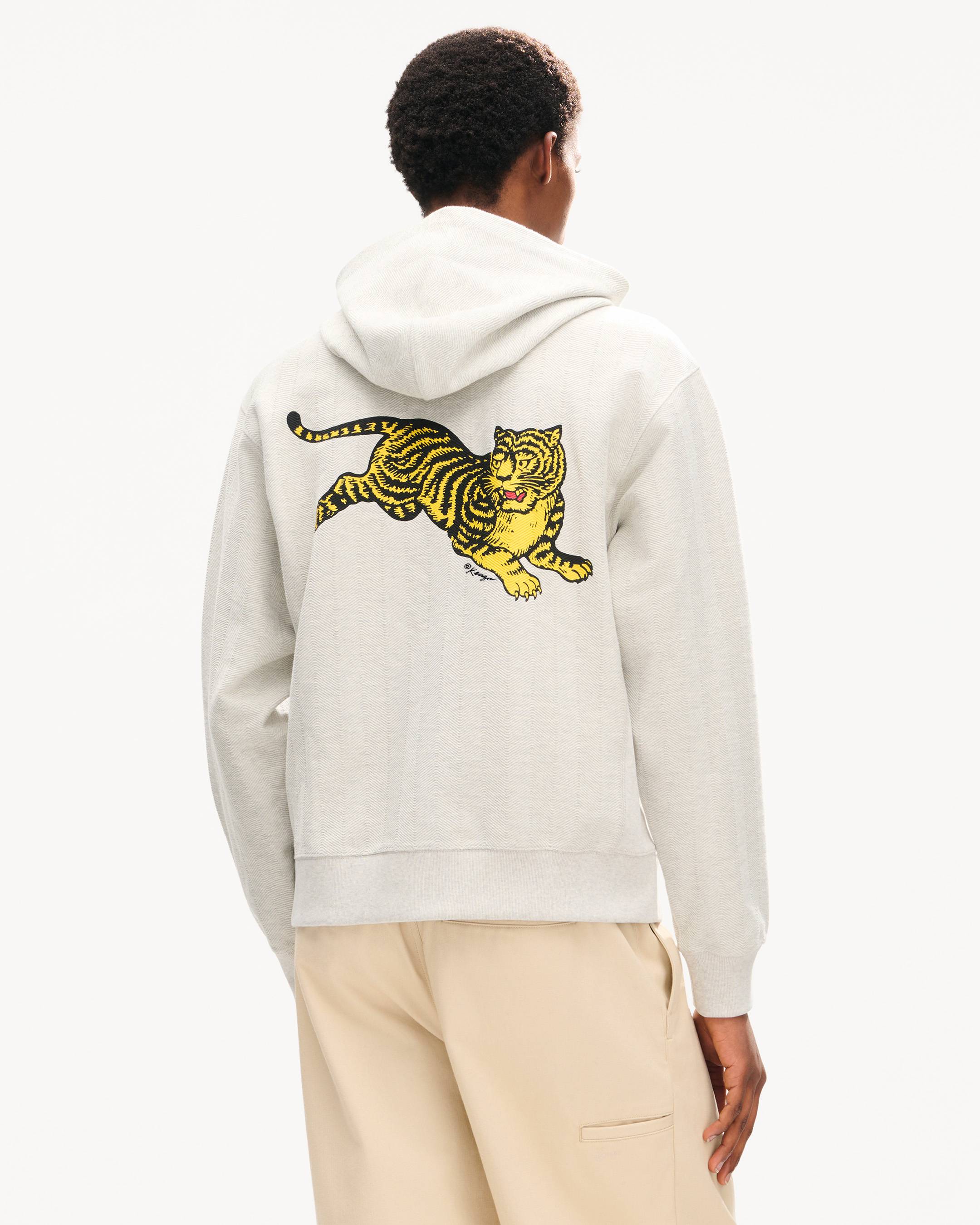 KENZO Jumping Tiger' zip up hoodie in herringbone cotton | Men's