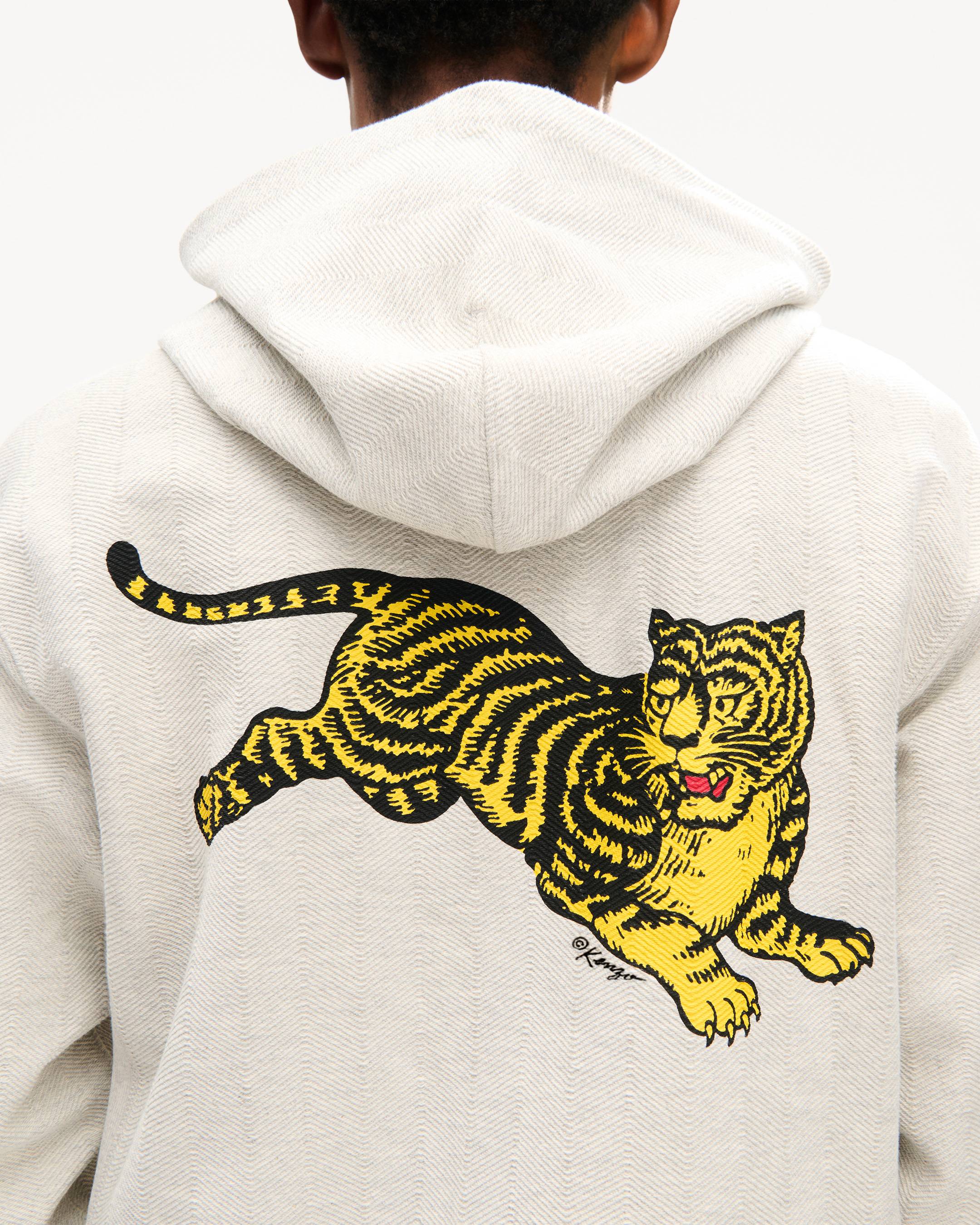 KENZO Jumping Tiger' zip up hoodie in herringbone cotton | Men's