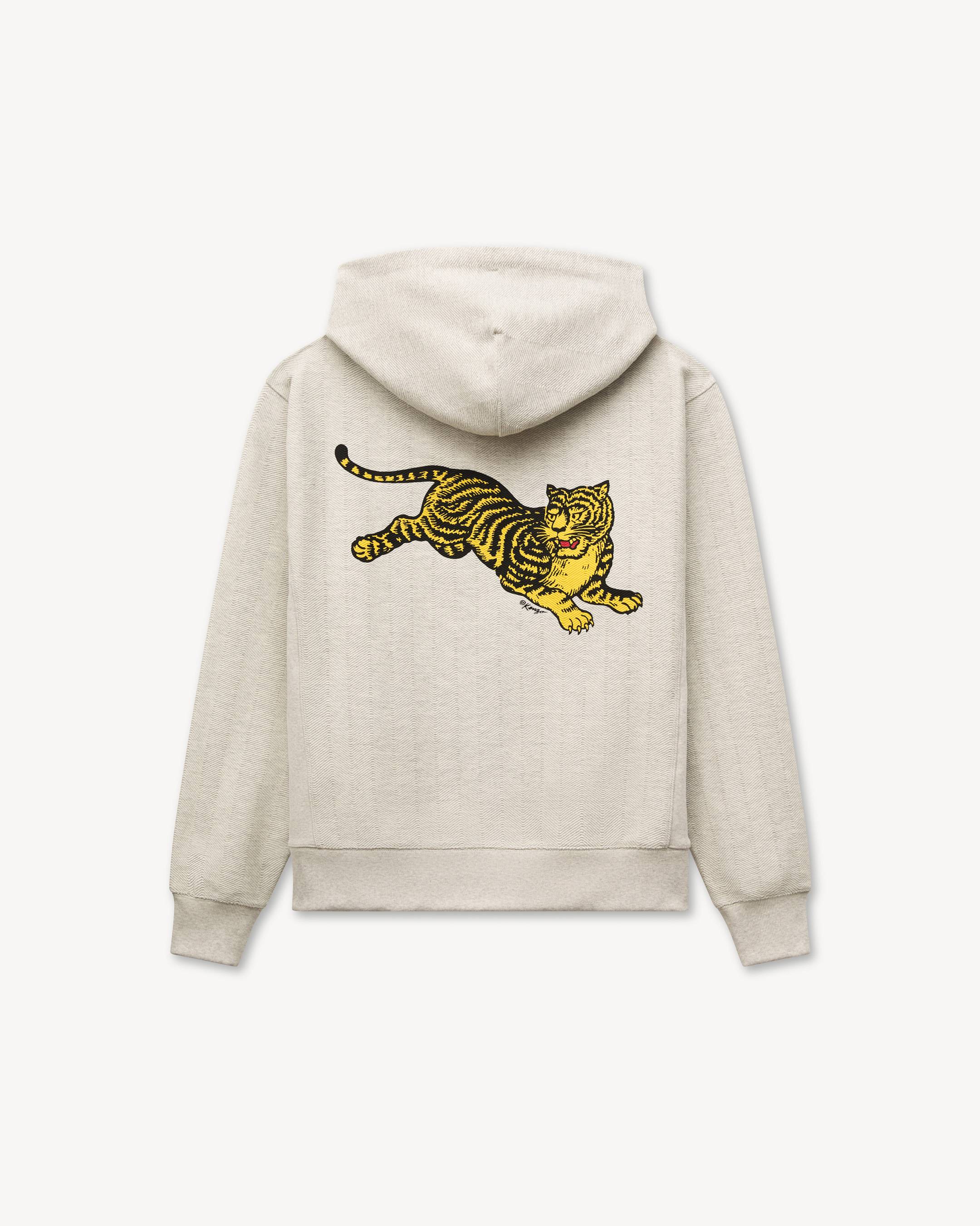 'KENZO Jumping Tiger' zip up hoodie in herringbone cotton