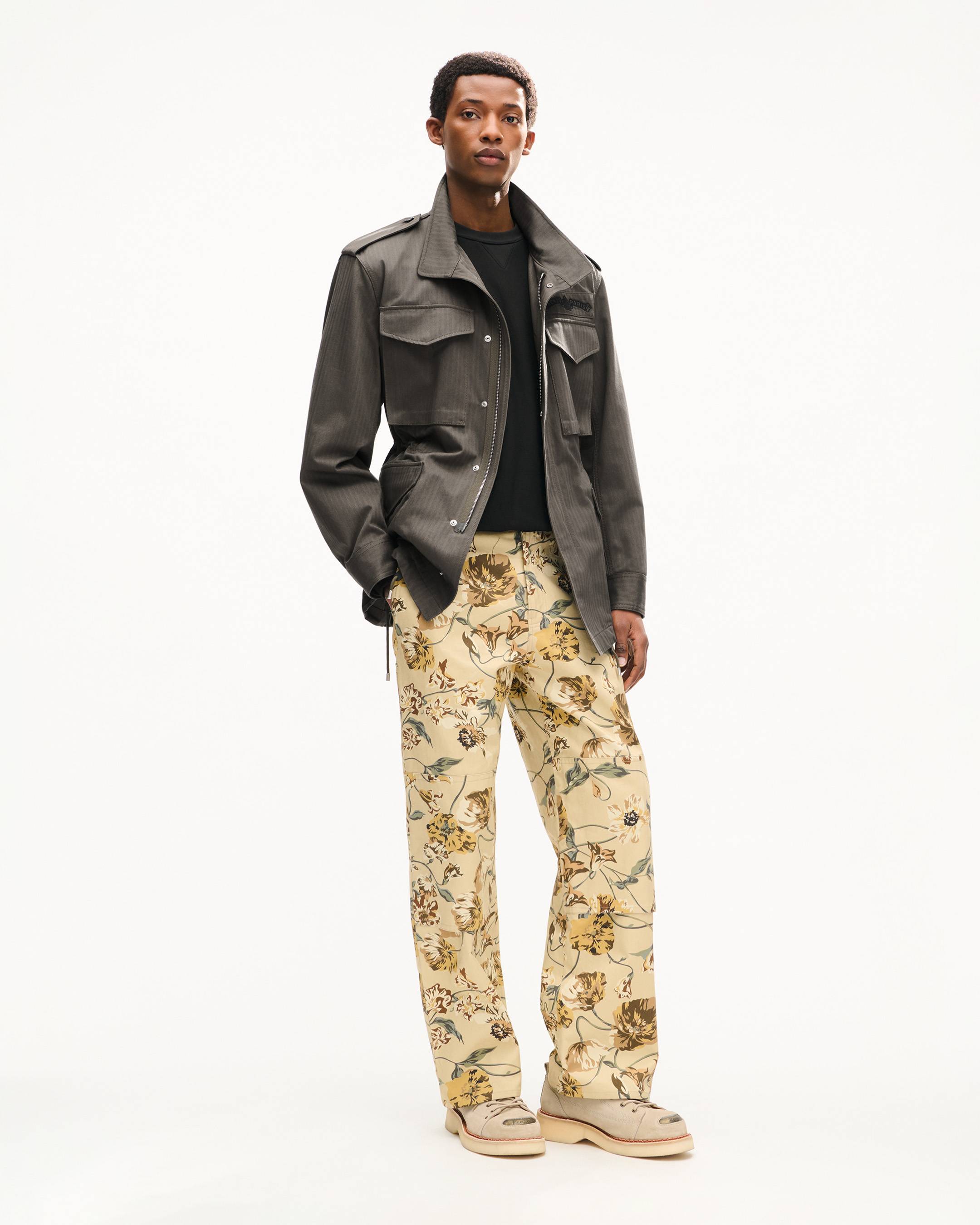 'KENZO Paris Emblem' military jacket in herringbone cotton