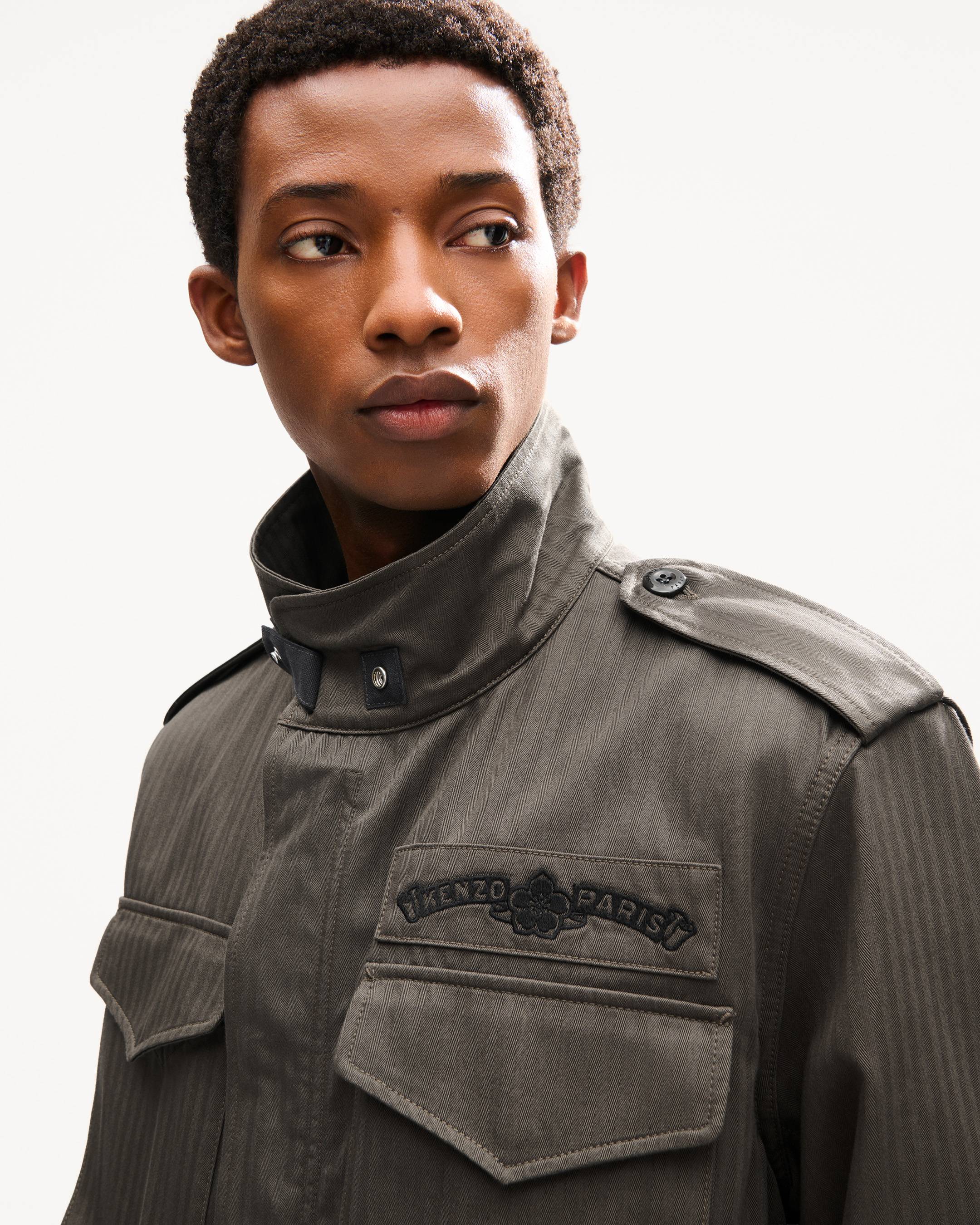 'KENZO Paris Emblem' military jacket in herringbone cotton