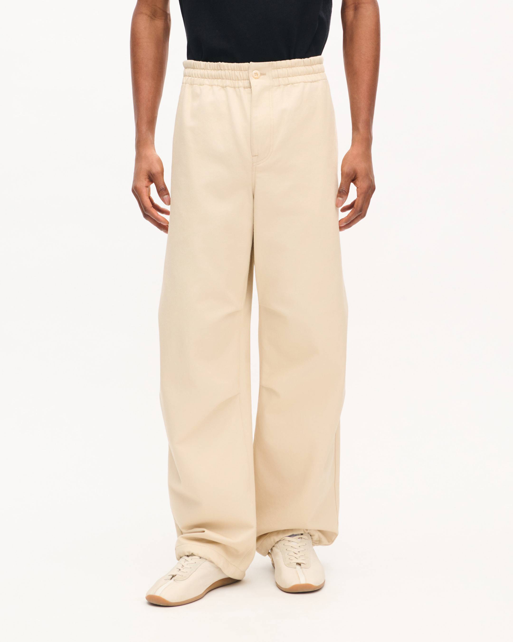 エラスティック パンツ イン ヘリンボーン コットン