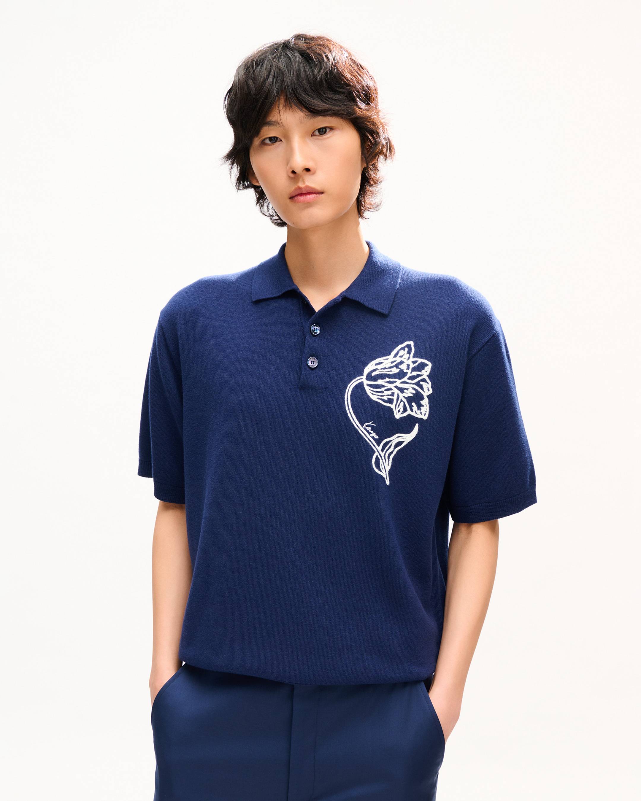 Polo ricamata in lana e cotone 'KENZO Tulip'