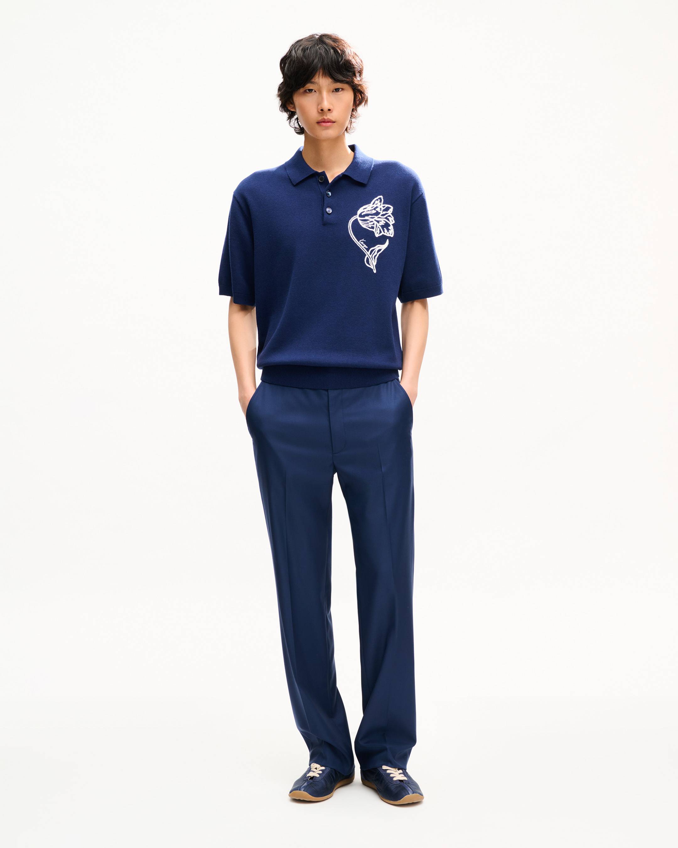 Polo brod&eacute; 'KENZO Tulip' laine et coton effet &eacute;ponge