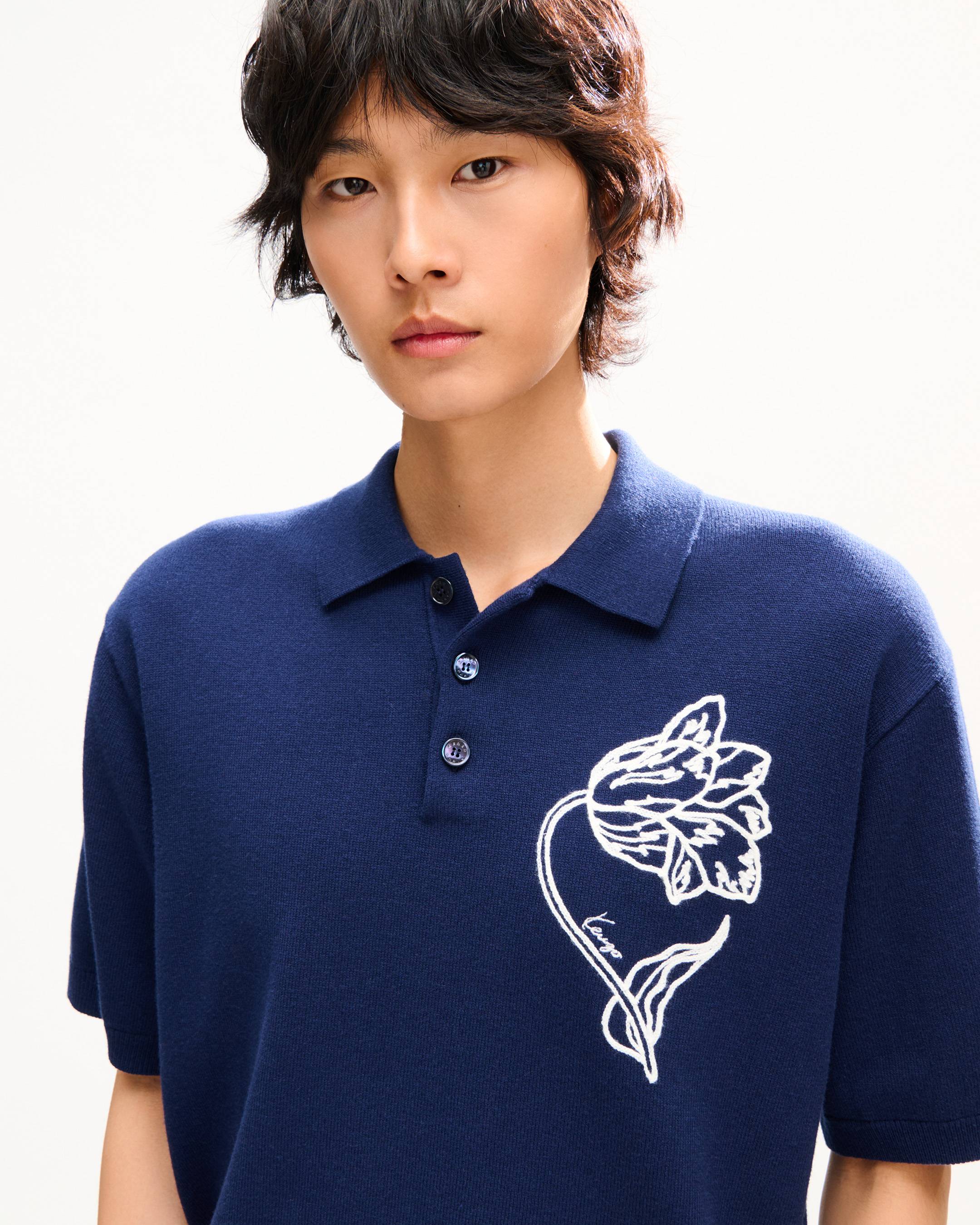 Polo ricamata in lana e cotone 'KENZO Tulip'