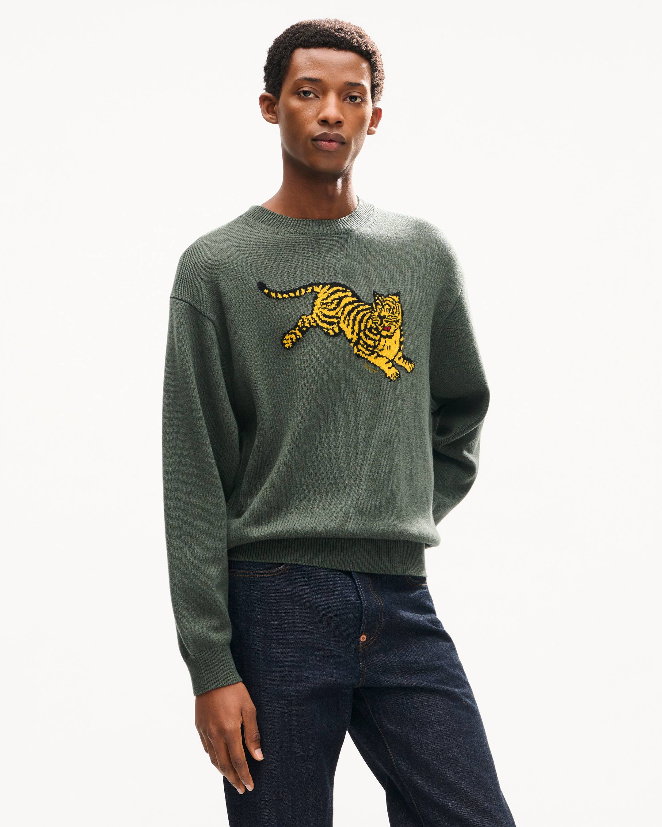 KENZO Jumping Tiger' embroidered jumper in wool cotton | Men's | KENZO