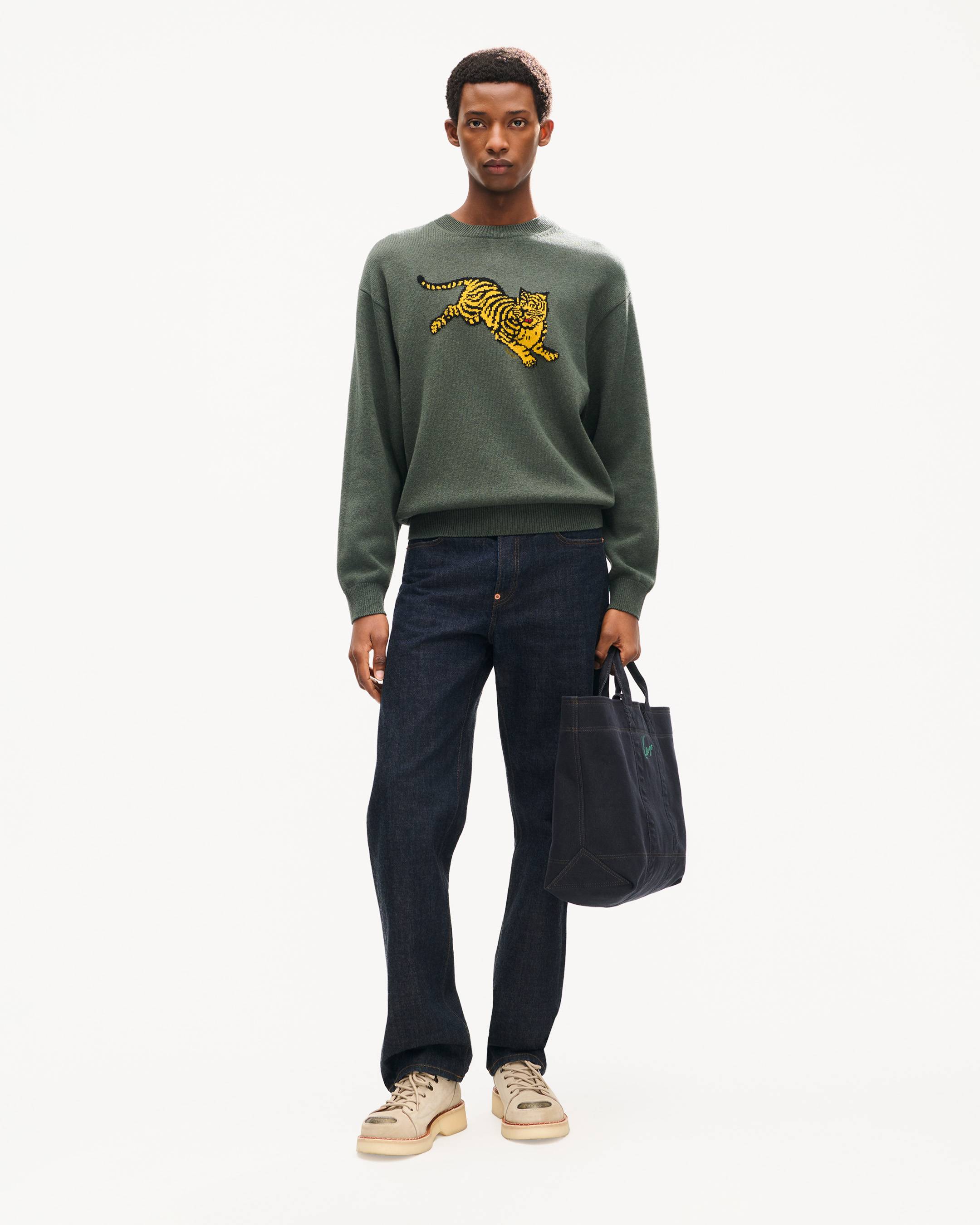 'KENZO Jumping Tiger' embroidered jumper in wool cotton