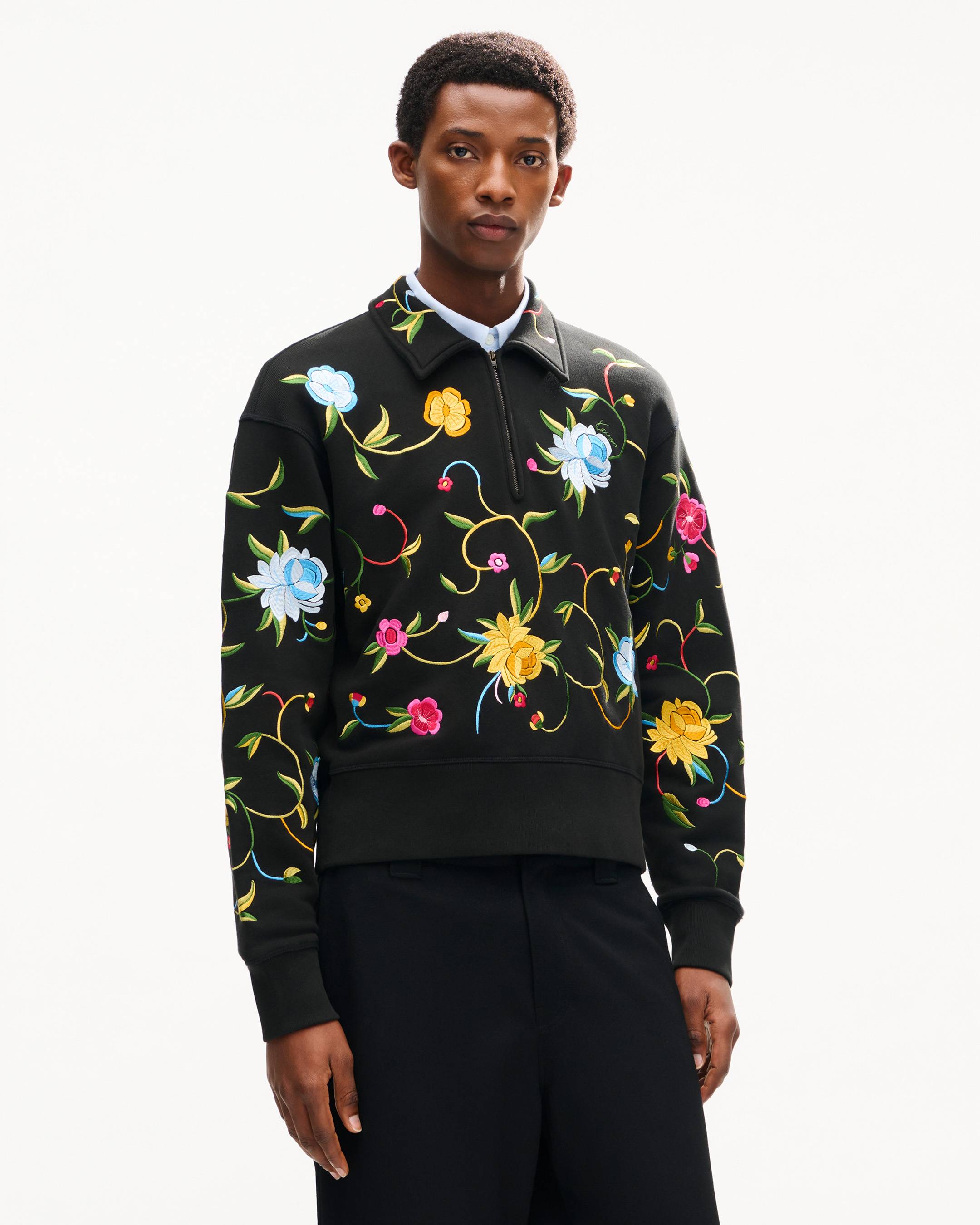 'KENZO Wildflower' embroidered half zip sweatshirt in cotton