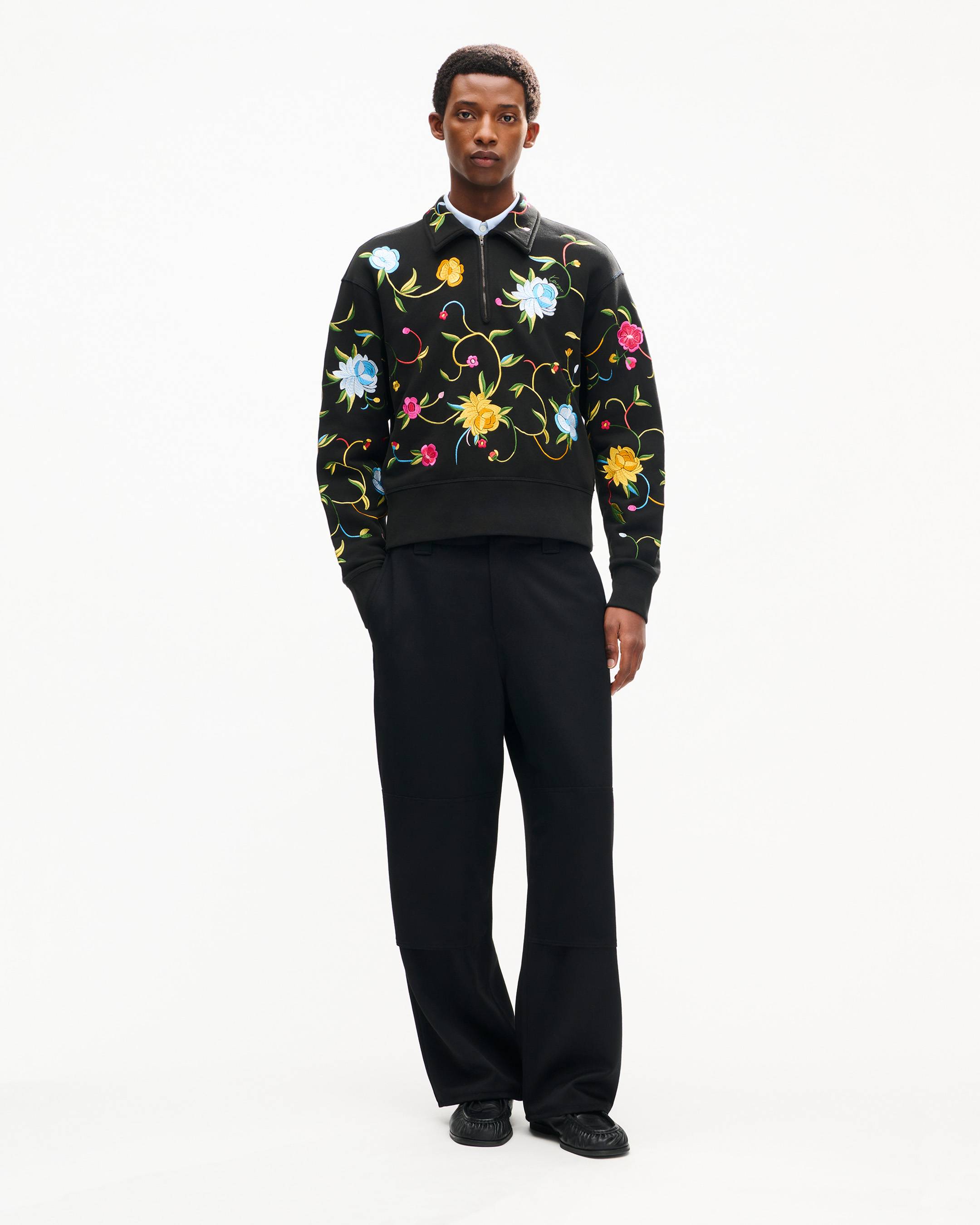 'KENZO Wildflower' embroidered half zip sweatshirt in cotton