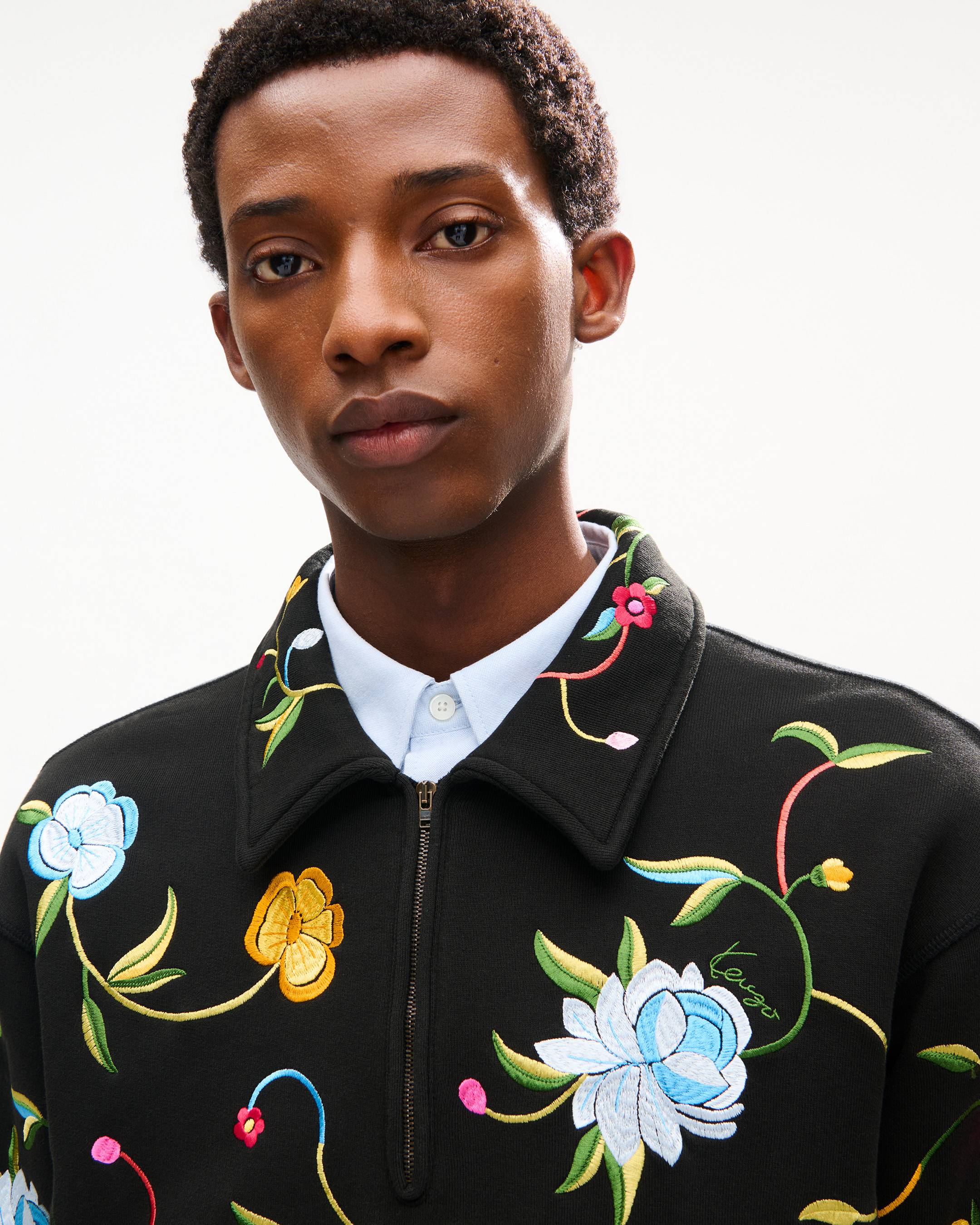 KENZO Wildflower' embroidered half zip sweatshirt in cotton