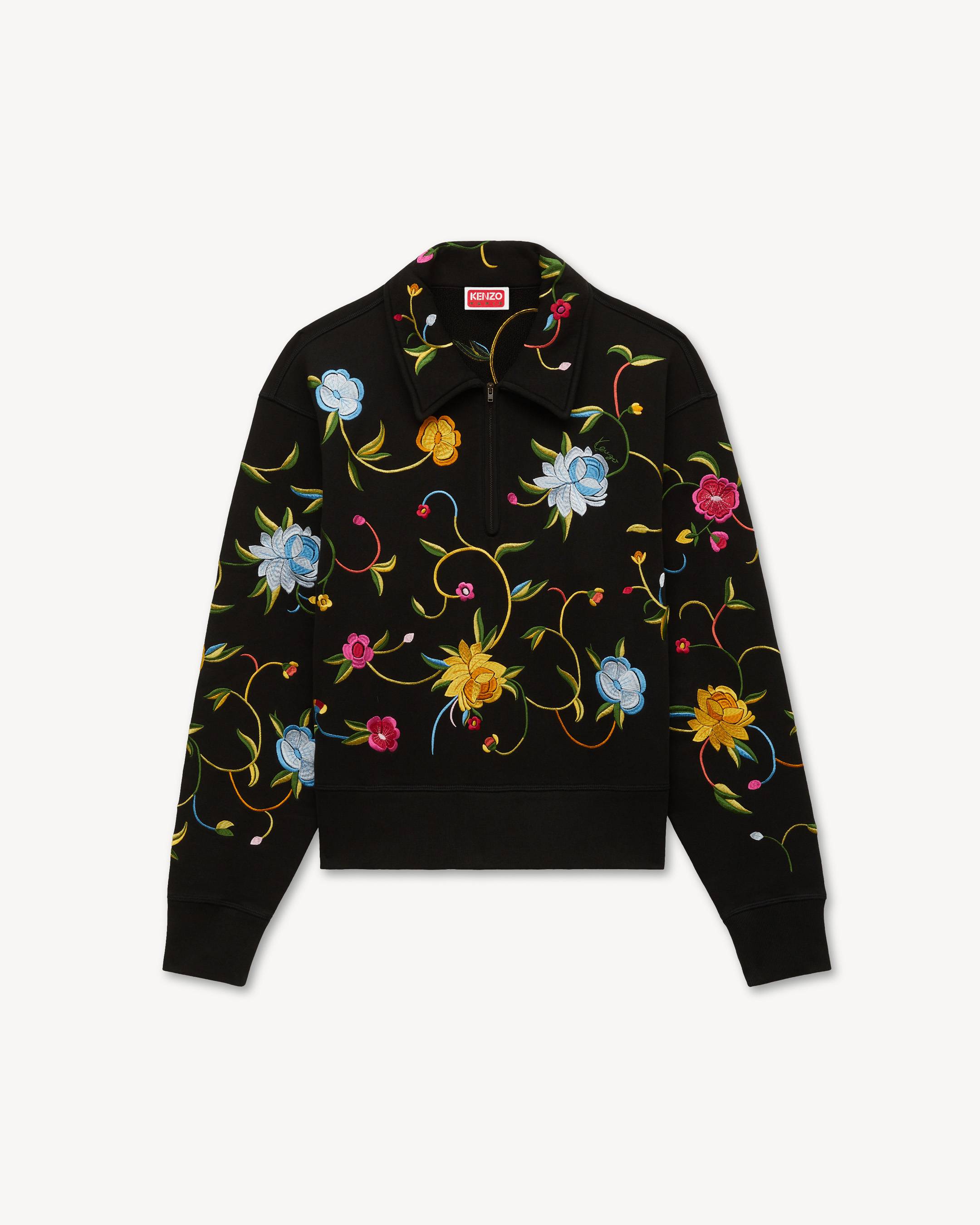 'KENZO Wildflower' embroidered half zip sweatshirt in cotton
