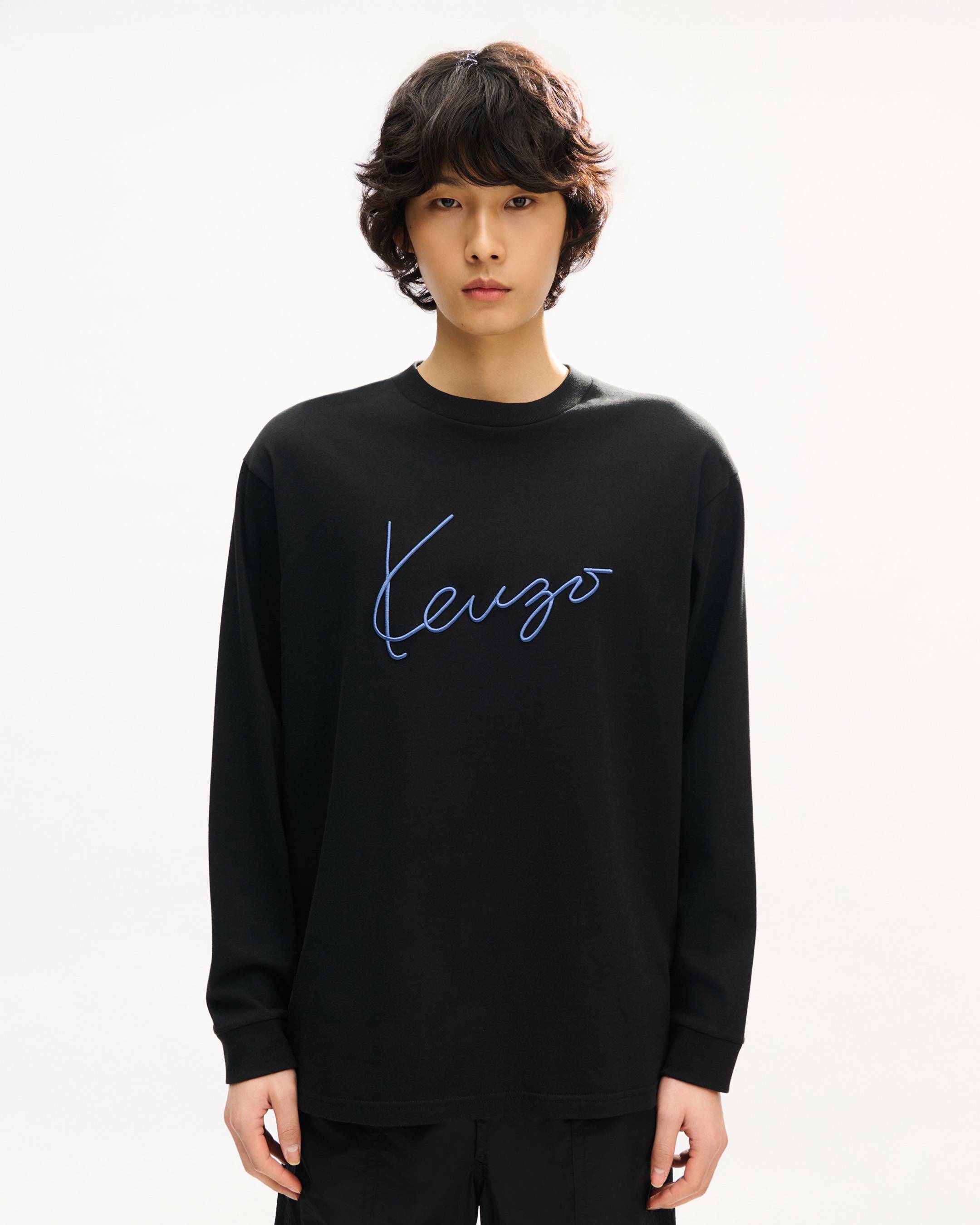 'KENZO Signature' エンブロイダリー ロング スリーブ Tシャツ イン コットン
