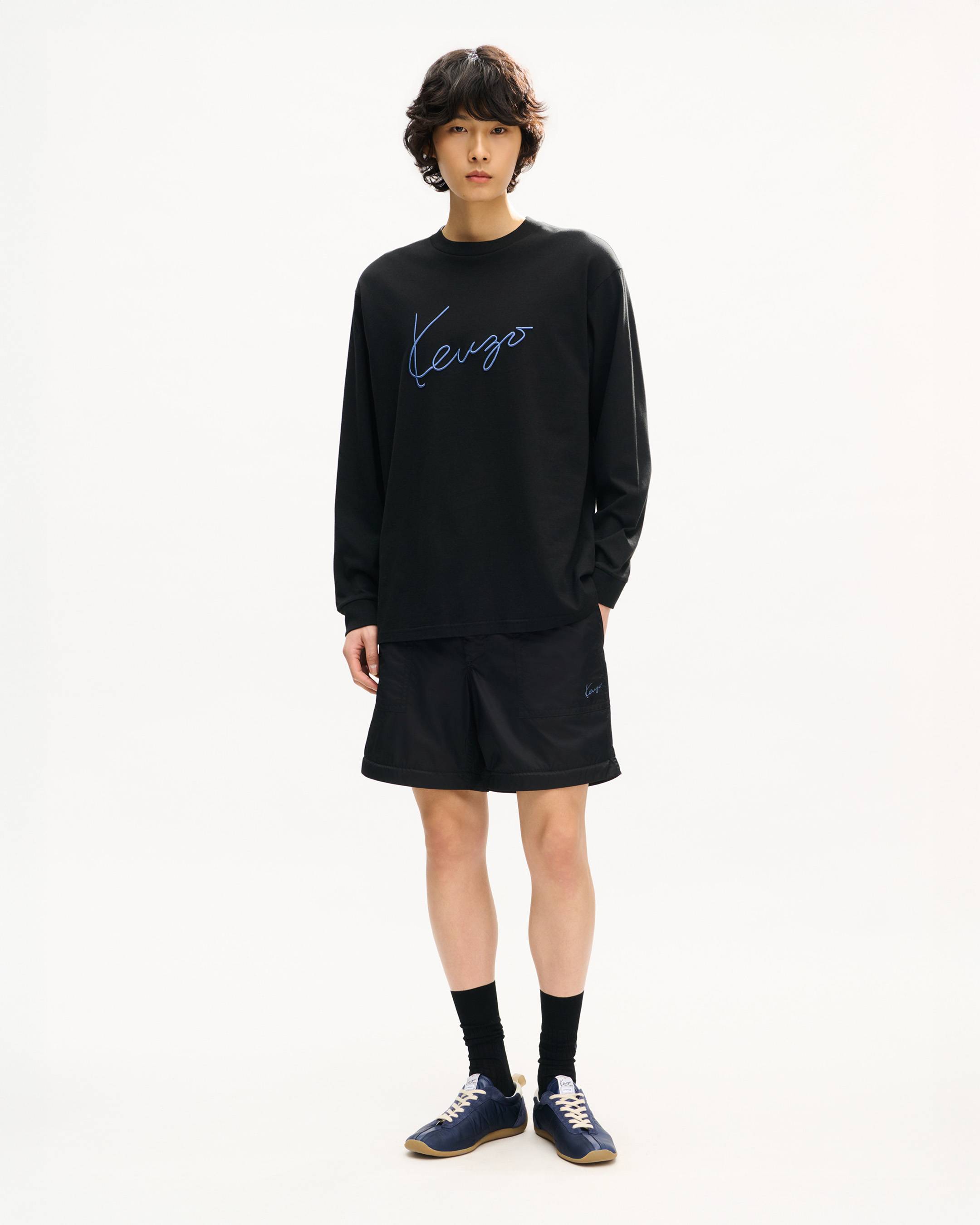 'KENZO Signature' エンブロイダリー ロング スリーブ Tシャツ イン コットン
