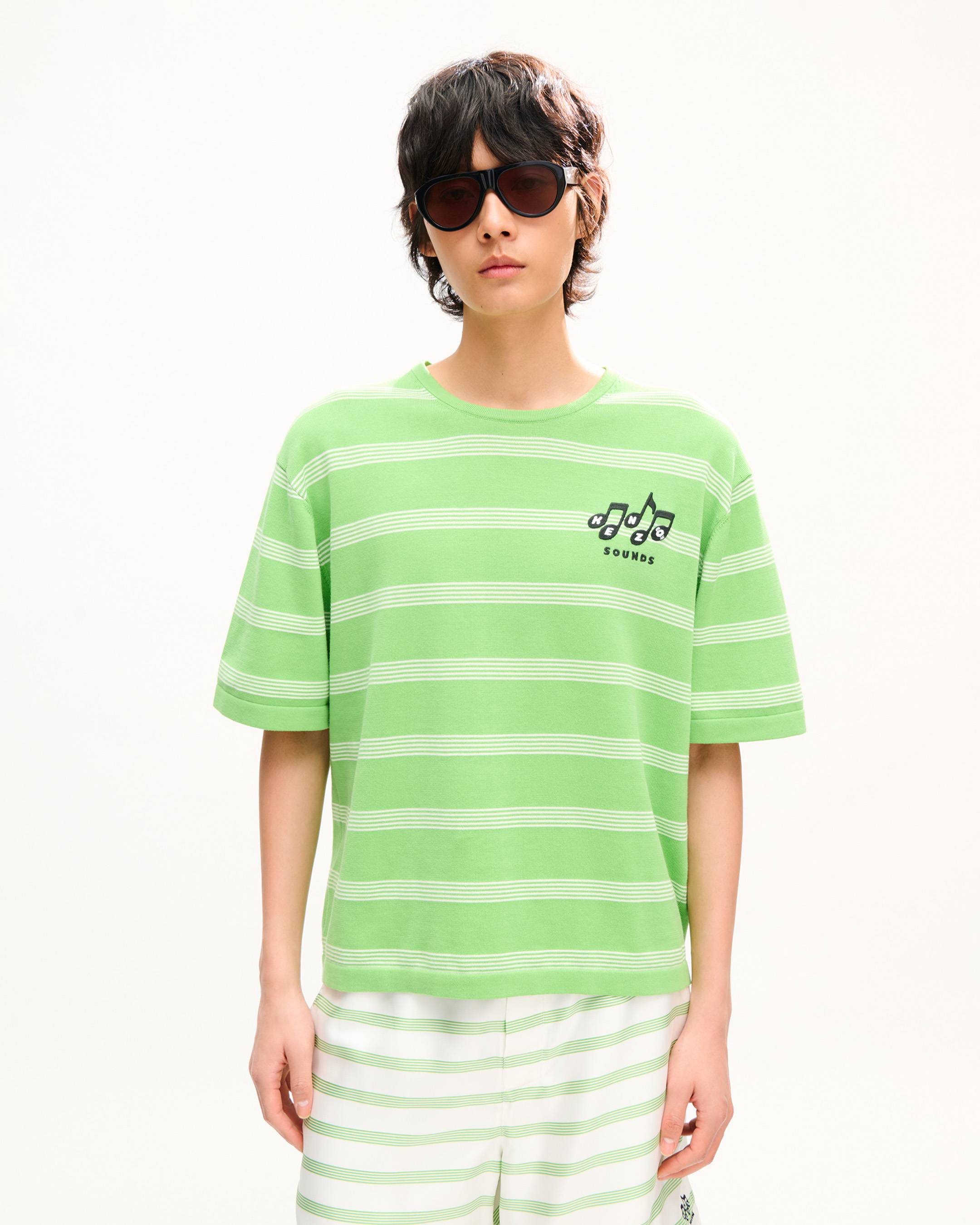 'KENZO Sounds' embroidered mariniere T-shirt in light cotton