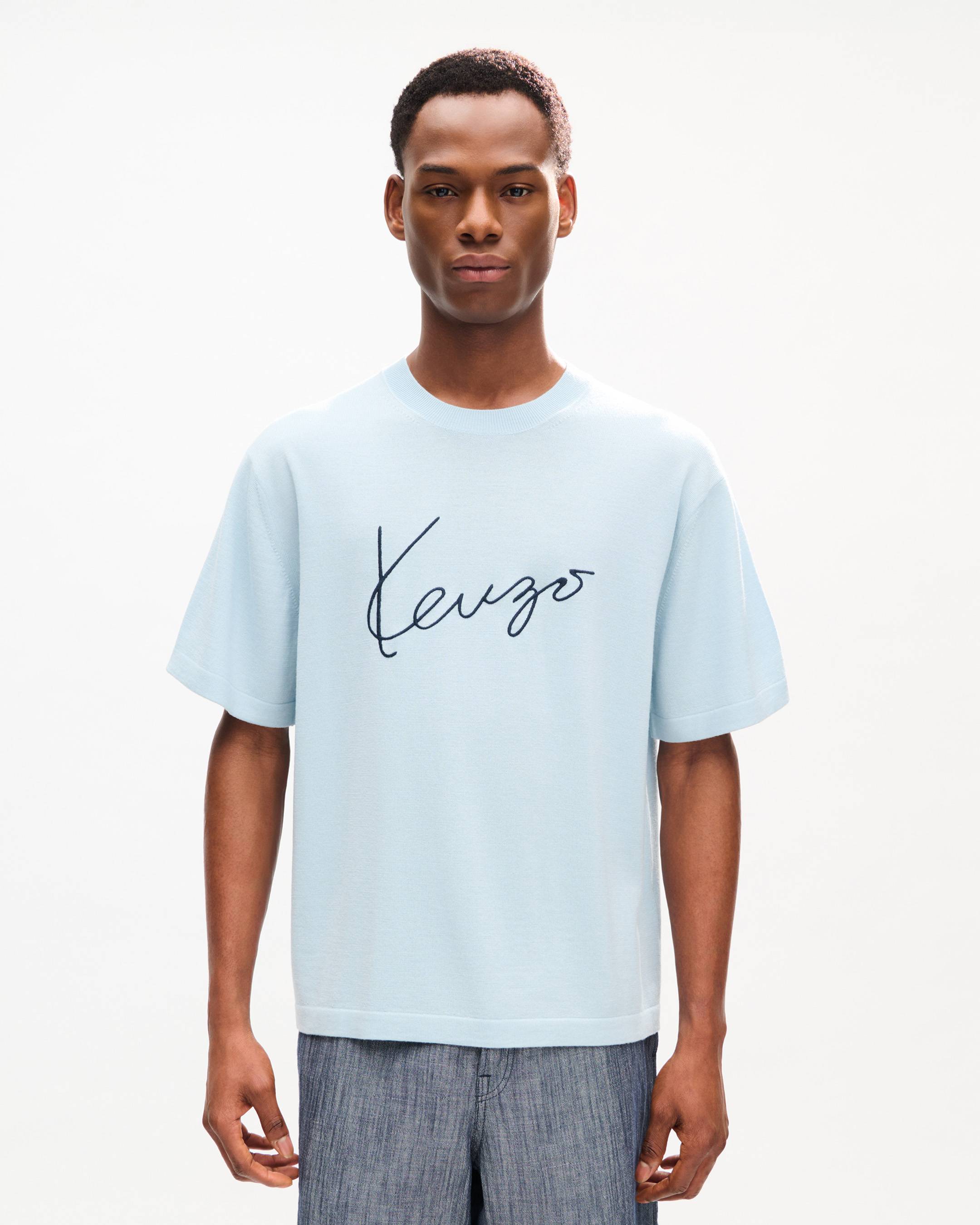 KENZO Signature' embroidered T-shirt in merino wool | Men's | KENZO