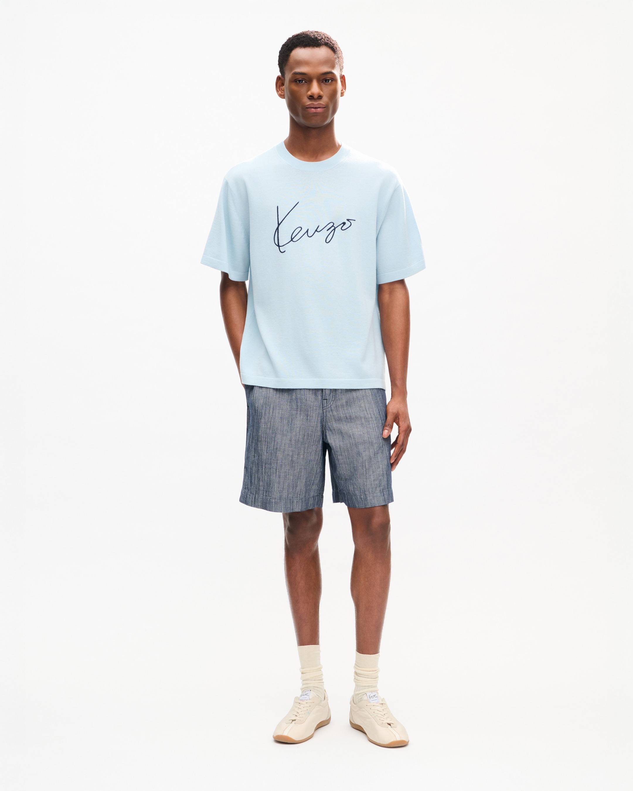 KENZO Signature' embroidered T-shirt in merino wool | Men's | KENZO