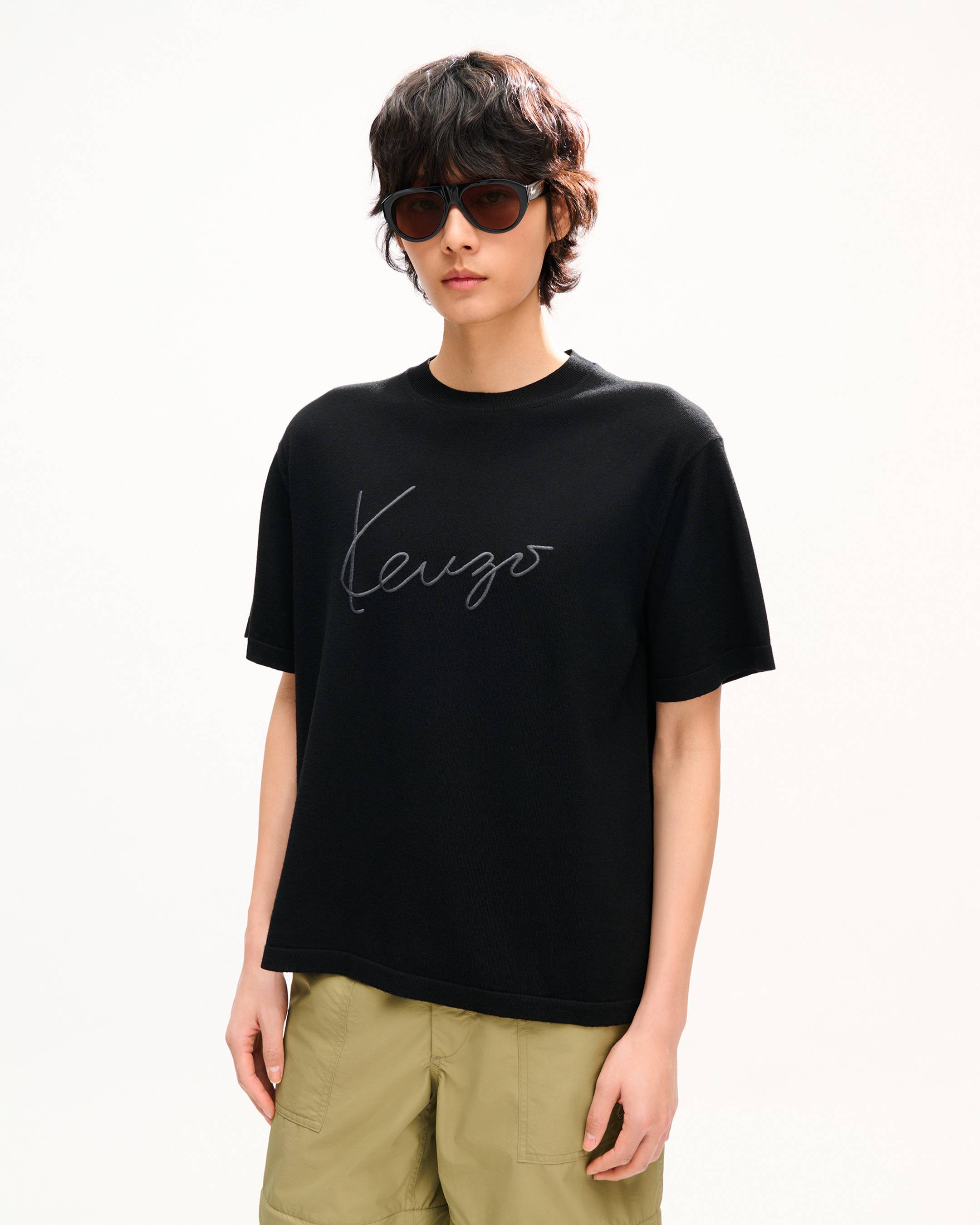 T-shirt brod&eacute; 'KENZO Signature' en laine m&eacute;rinos