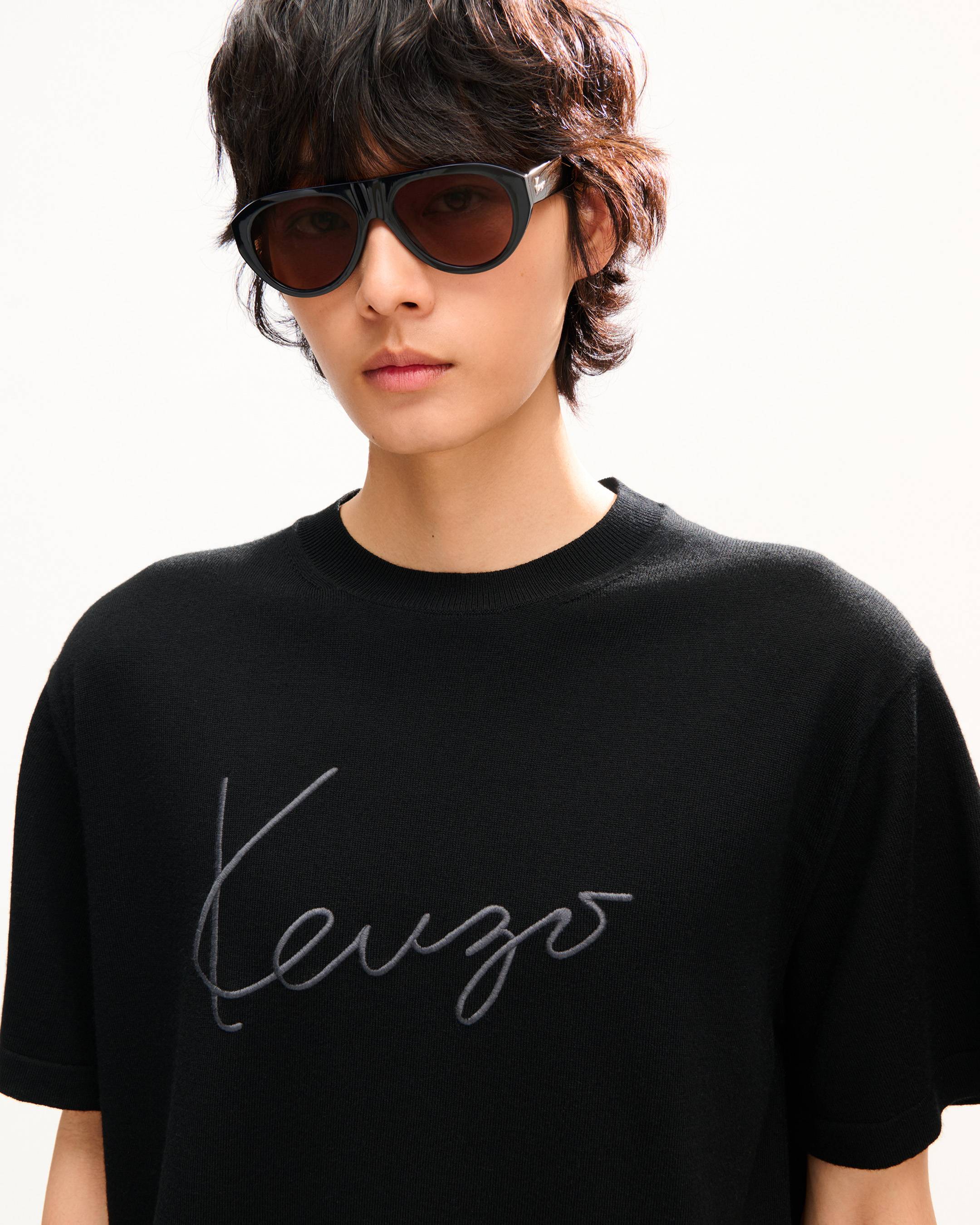 T-shirt brod&eacute; 'KENZO Signature' en laine m&eacute;rinos