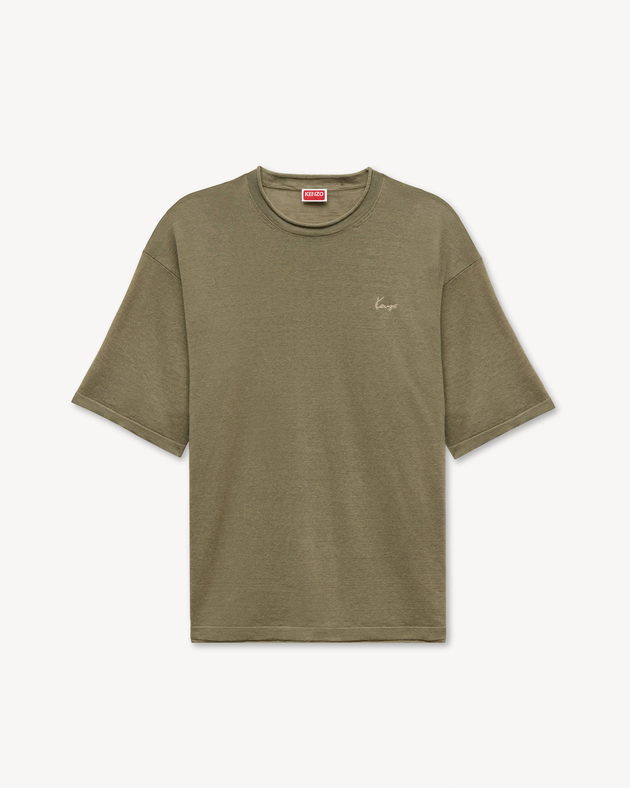 'KENZO Signature' エンブロイダリー ライト Tシャツ イン リネン コットン