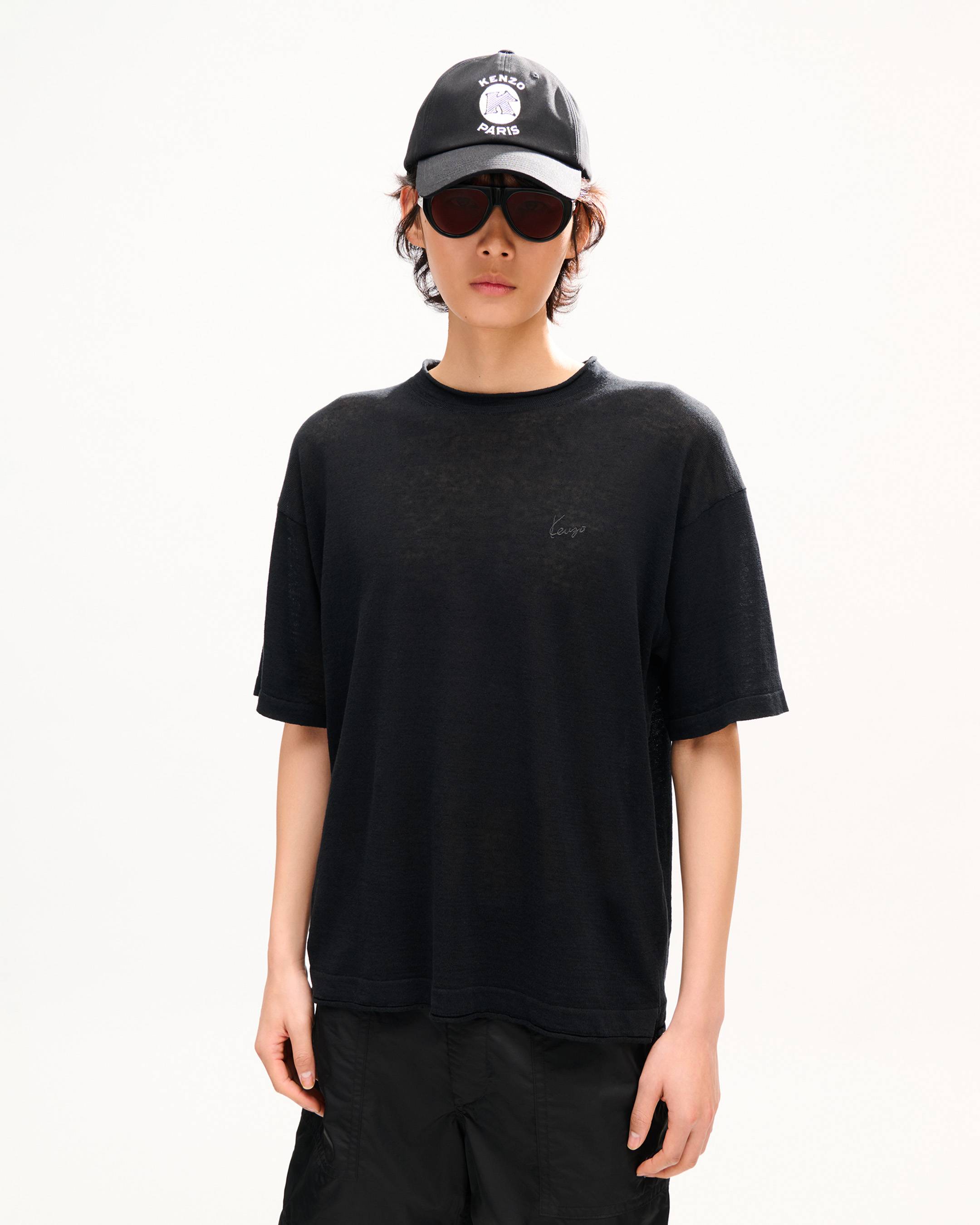 'KENZO Signature' エンブロイダリー ライト Tシャツ イン リネン コットン