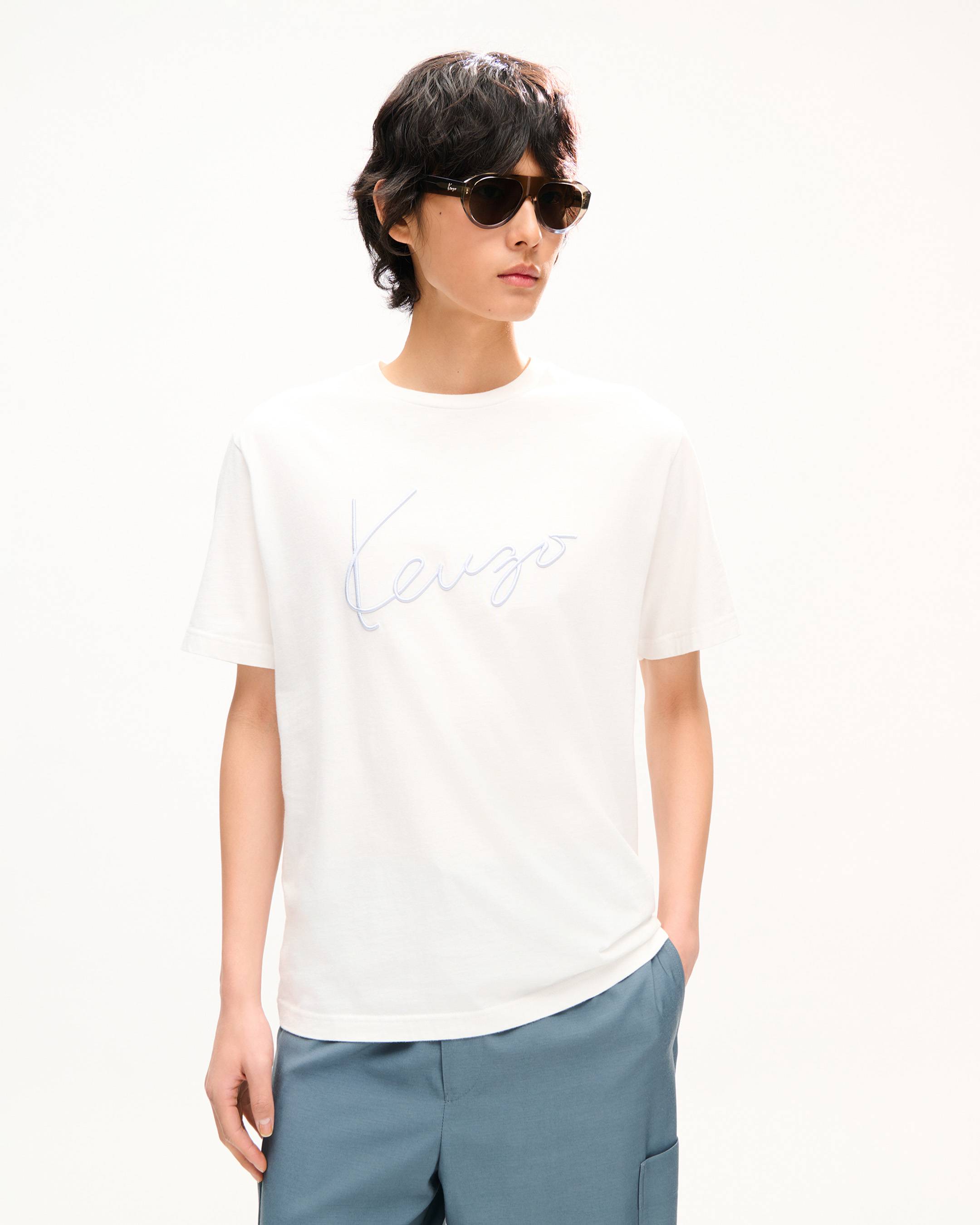 T-shirt in cotone ricamata 'KENZO Signature'