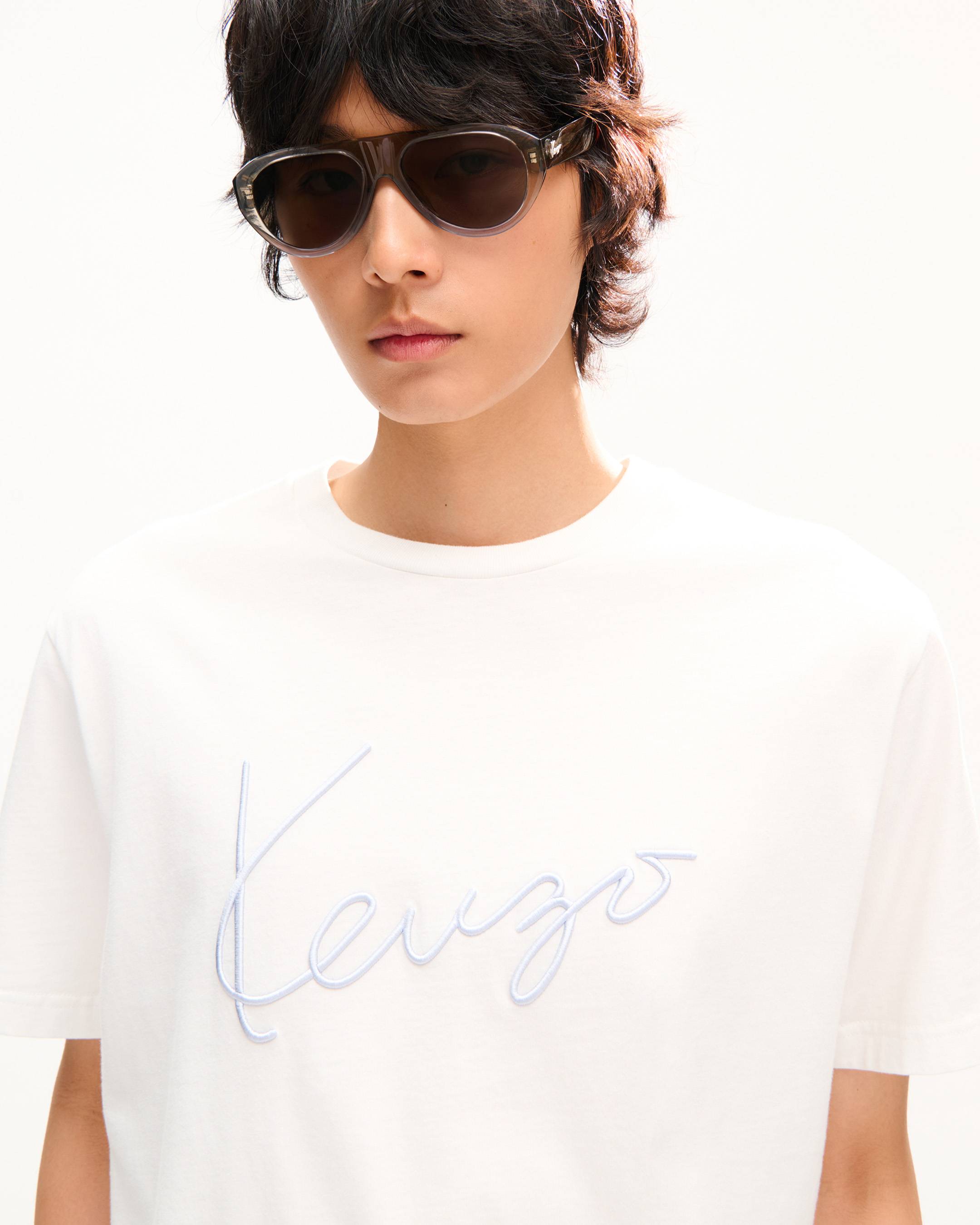 T-shirt in cotone ricamata 'KENZO Signature'