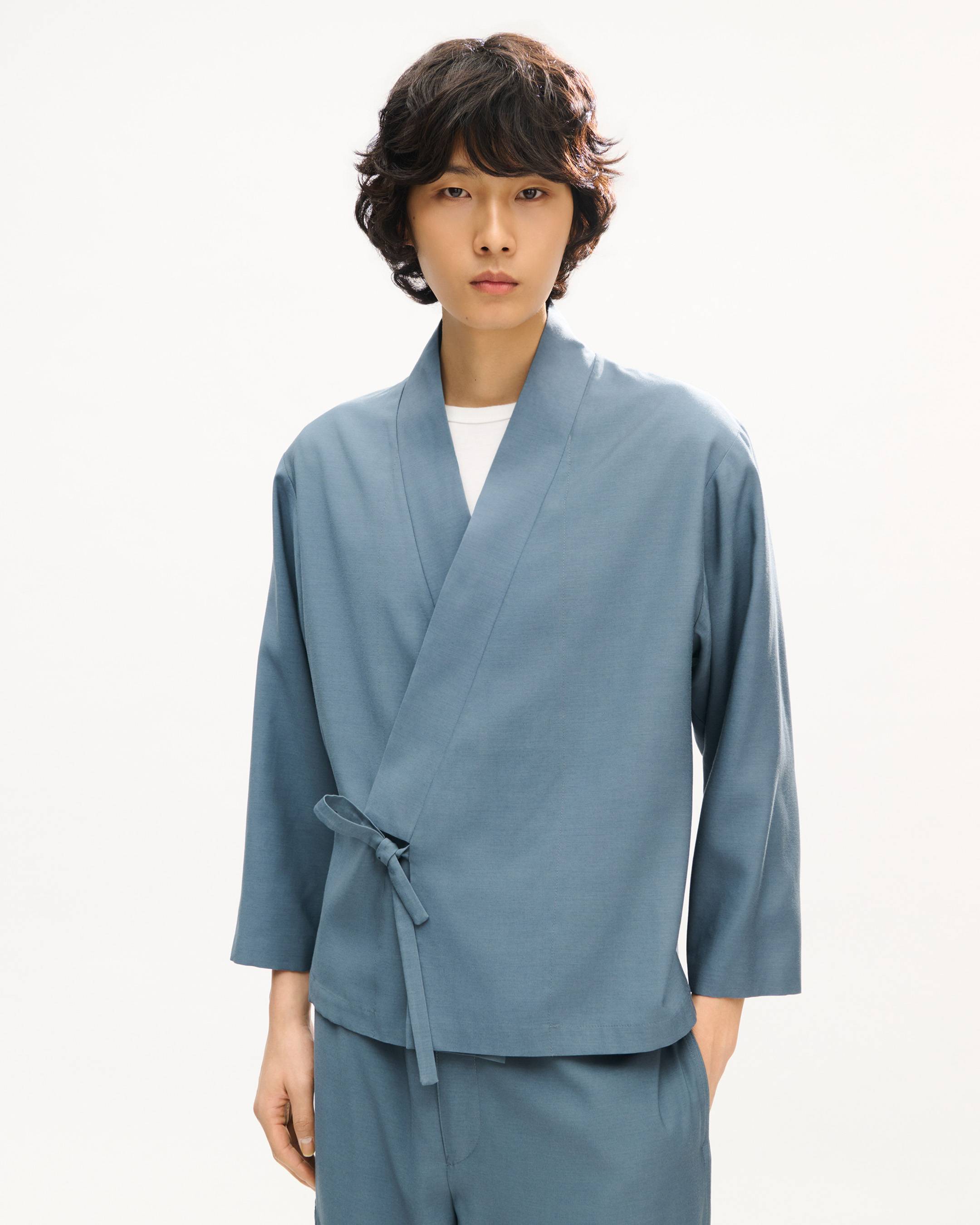 Veste kimono en viscose de laine recycl&eacute;e