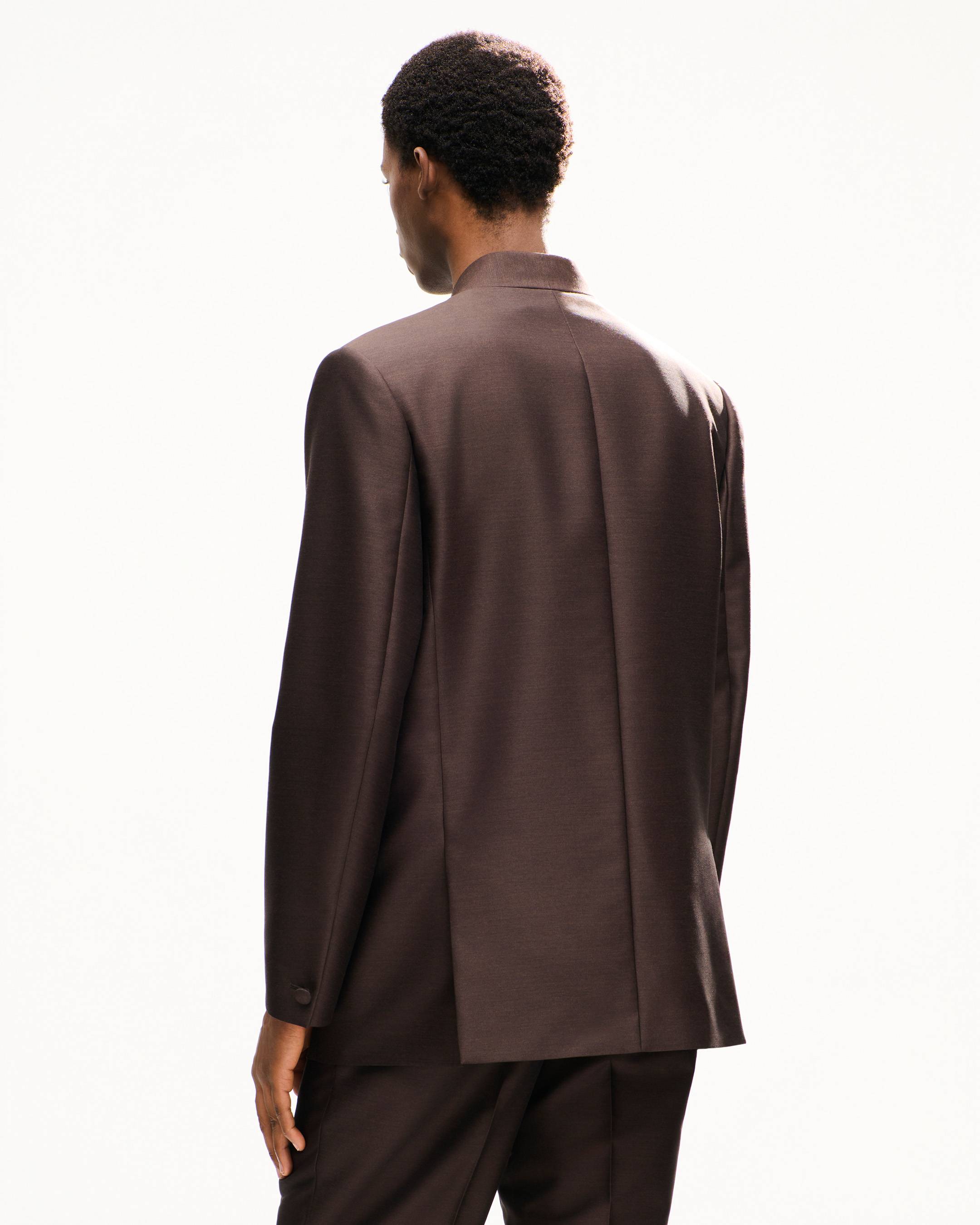 Chaqueta kimono cruzada estilo sastre en lana virgen y seda