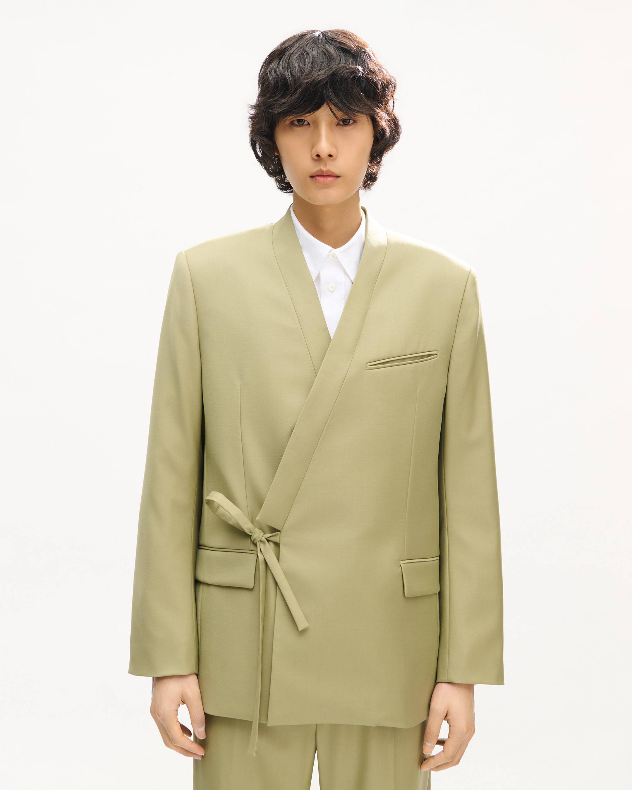 Veste de costume kimono double boutonnage en laine vierge