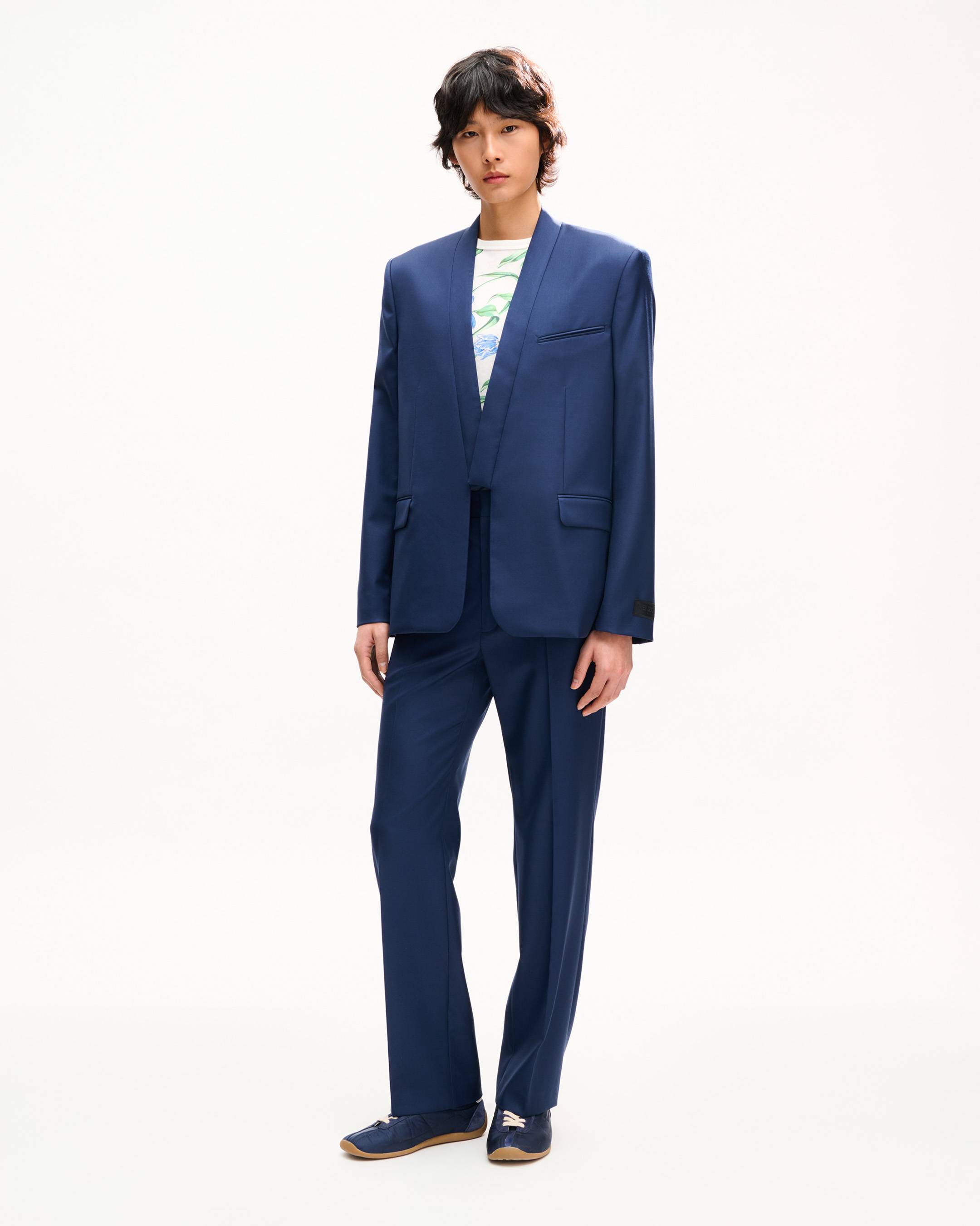 Veste de costume kimono &agrave; simple boutonnage en laine vierge