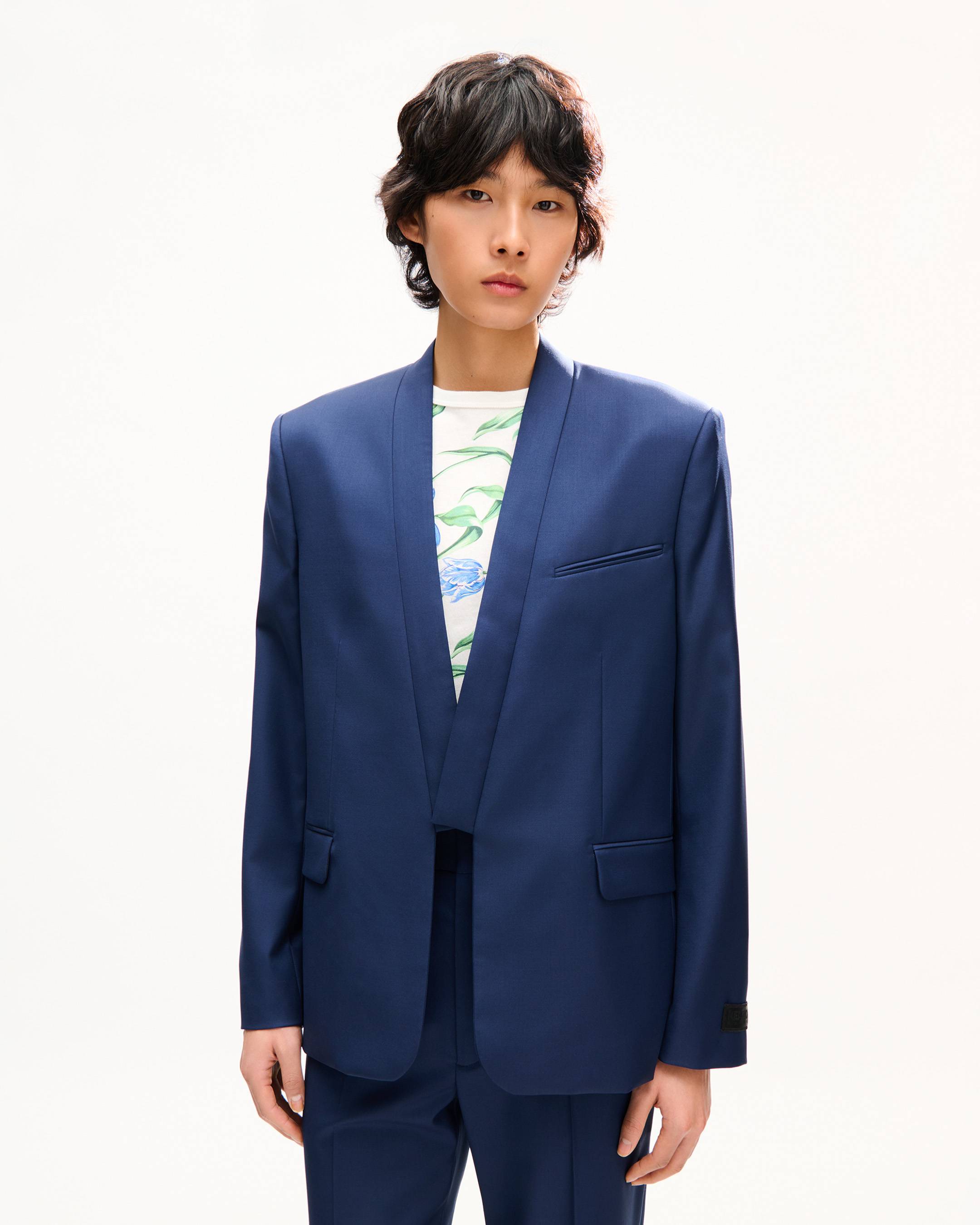 Veste de costume kimono &agrave; simple boutonnage en laine vierge