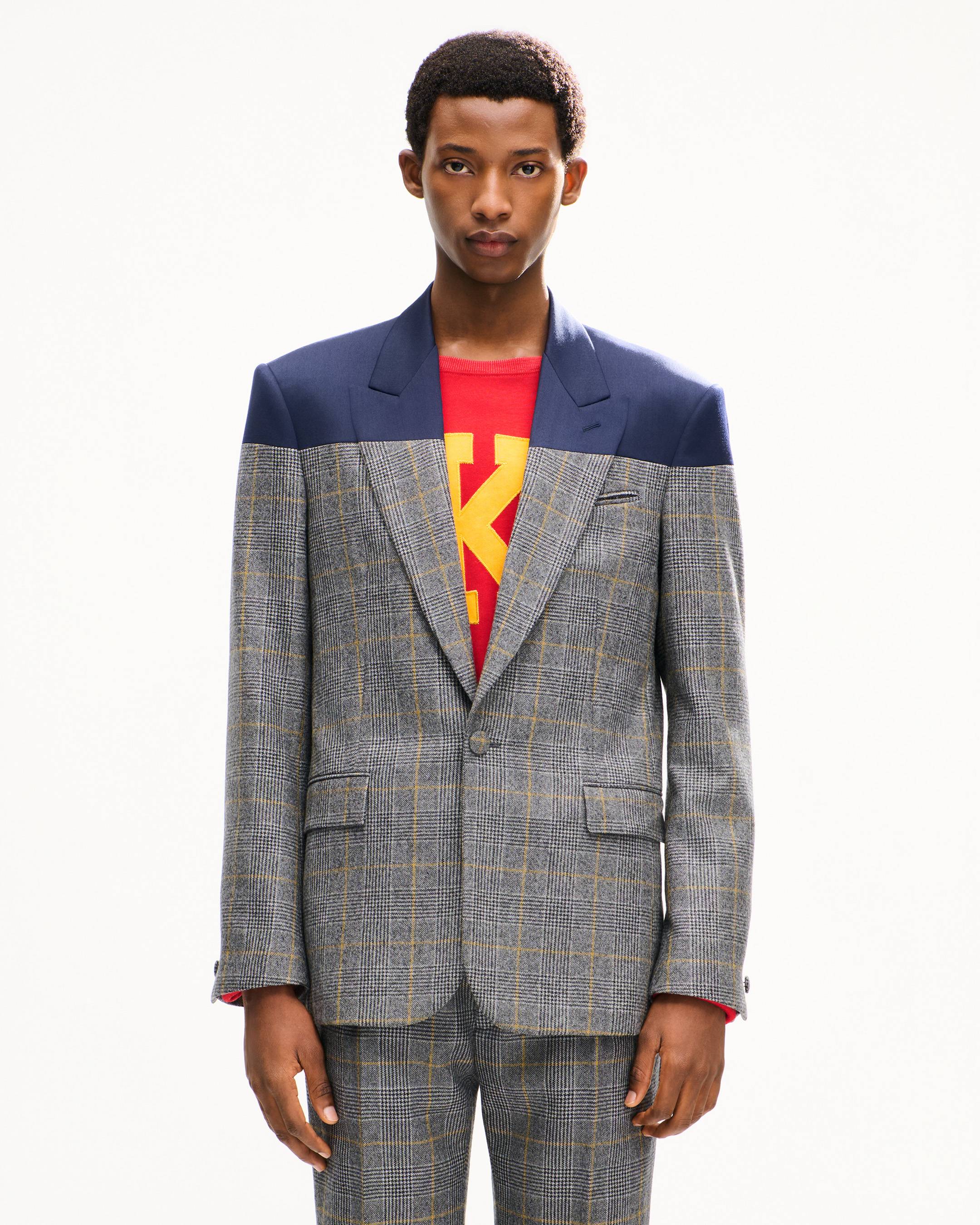 Chaqueta sastre de botonadura simple en lana con corte 'KENZO Checks'.