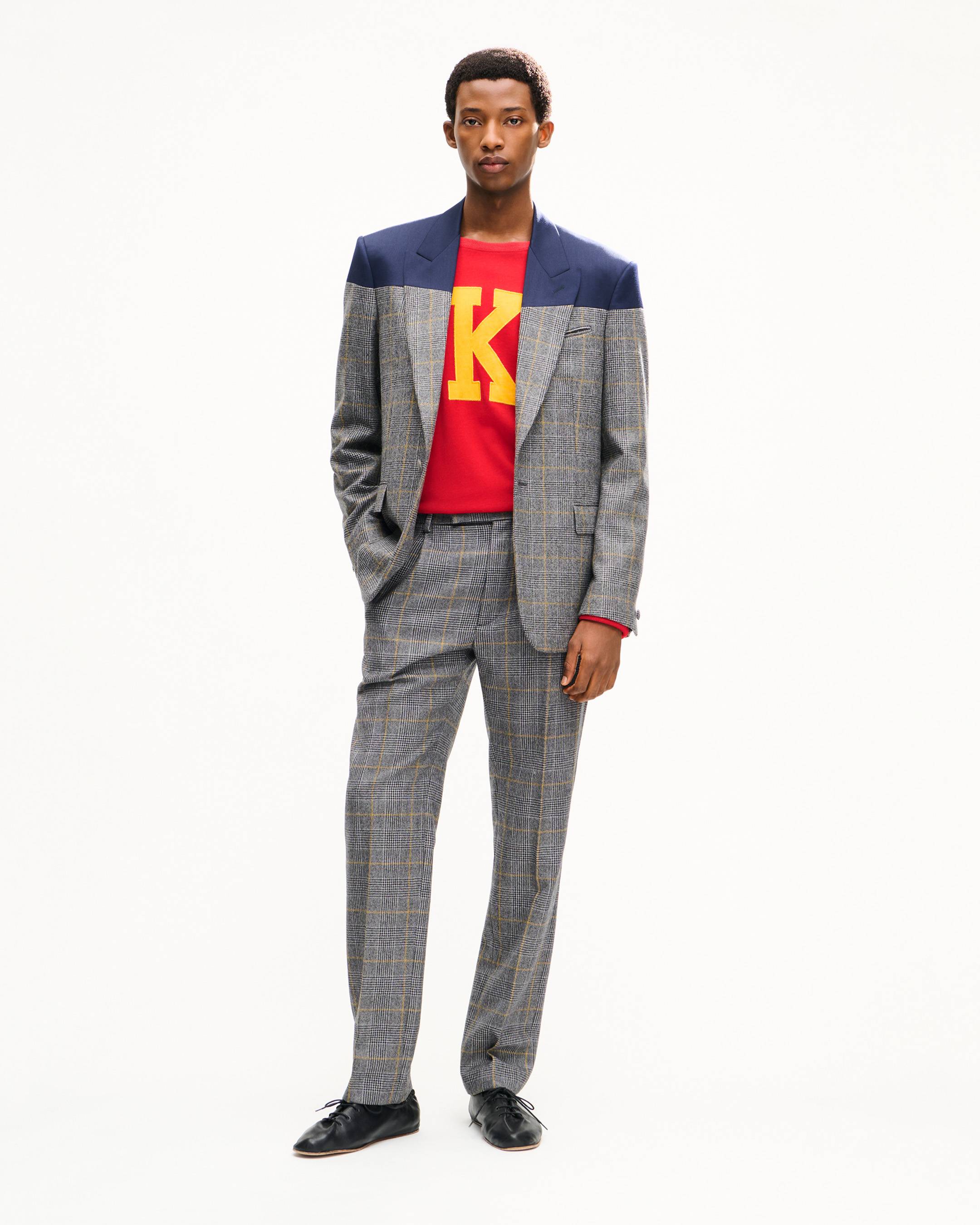 Chaqueta sastre de botonadura simple en lana con corte 'KENZO Checks'.