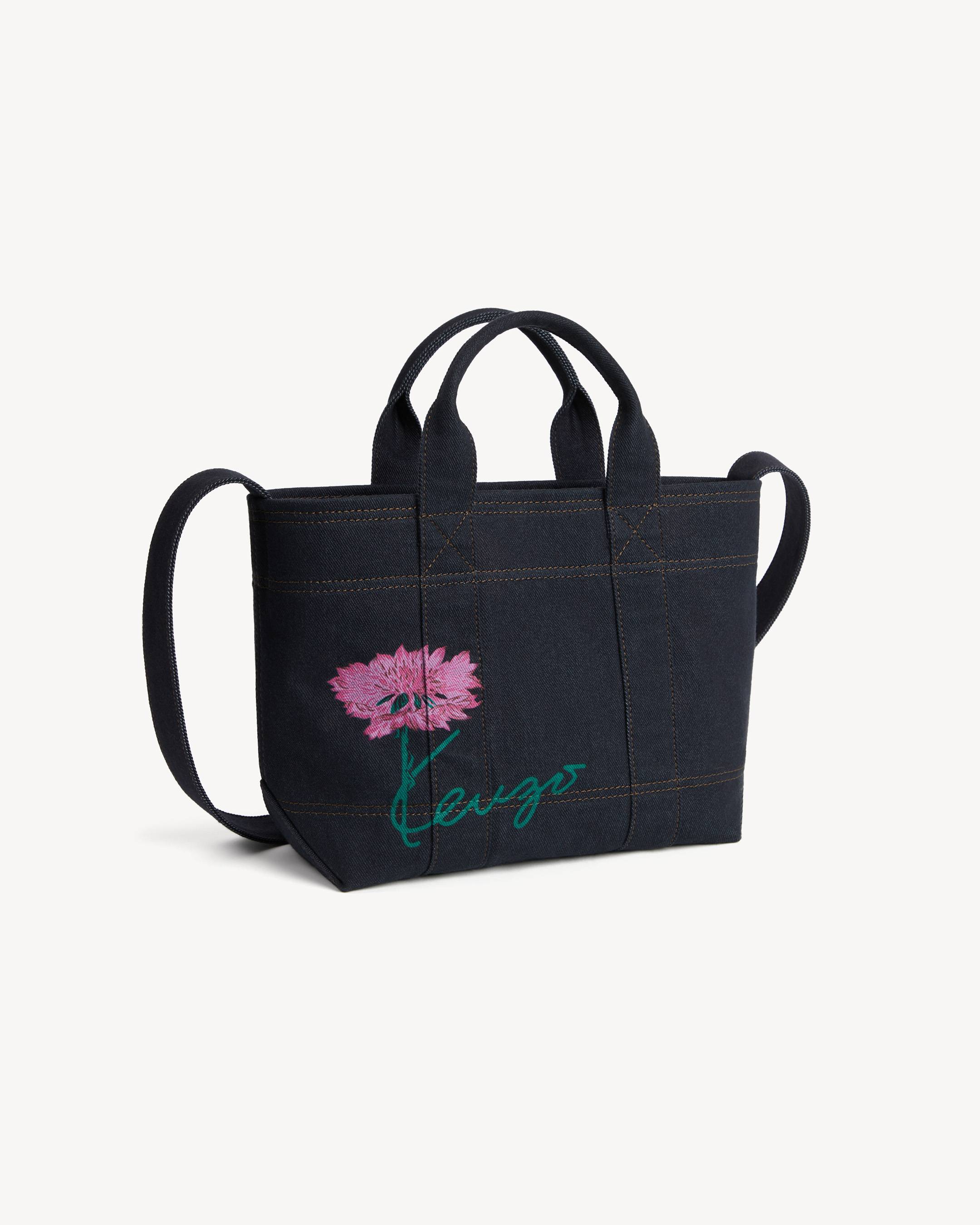 Petit tote bag 'KENZO Tulip' en serg&eacute; fa&ccedil;on denim
