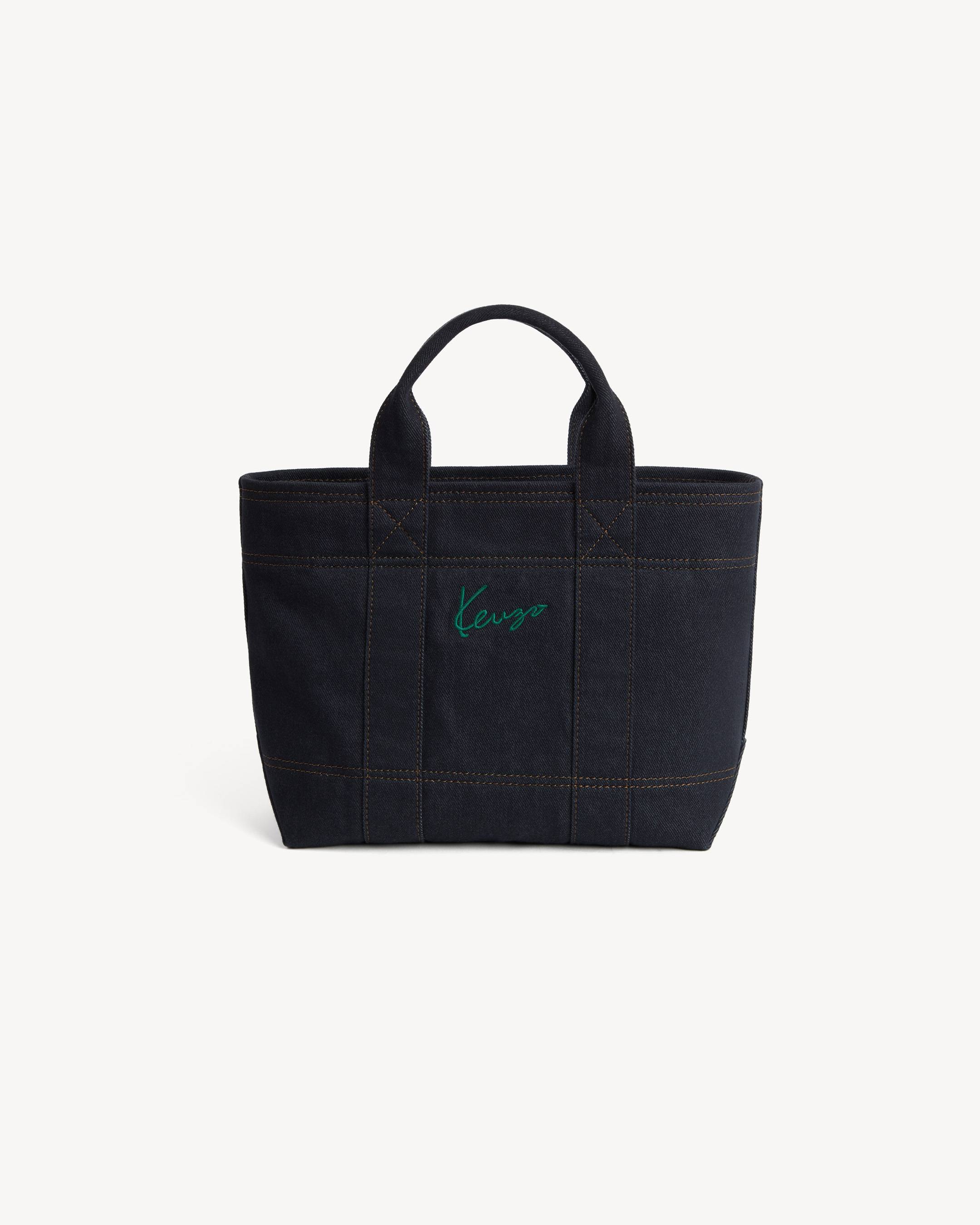 Petit tote bag 'KENZO Tulip' en serg&eacute; fa&ccedil;on denim