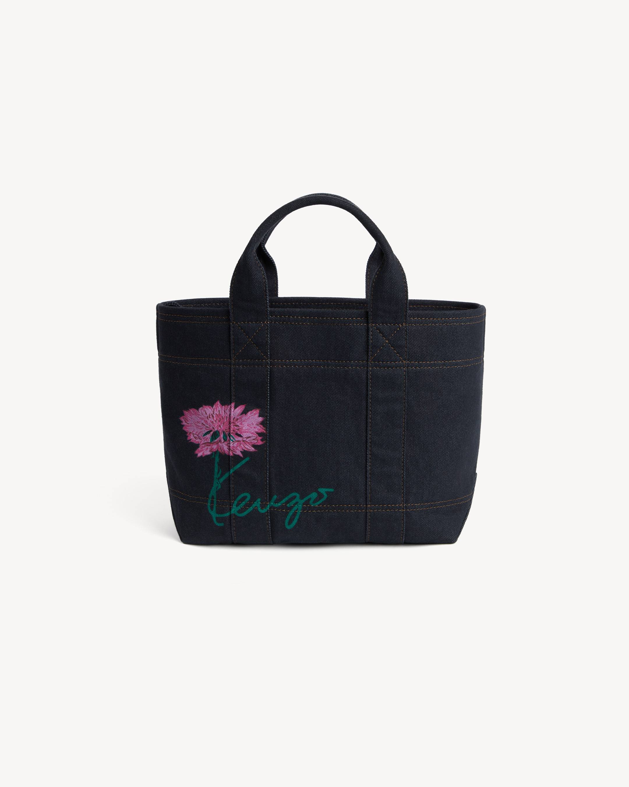 Petit tote bag 'KENZO Tulip' en serg&eacute; fa&ccedil;on denim