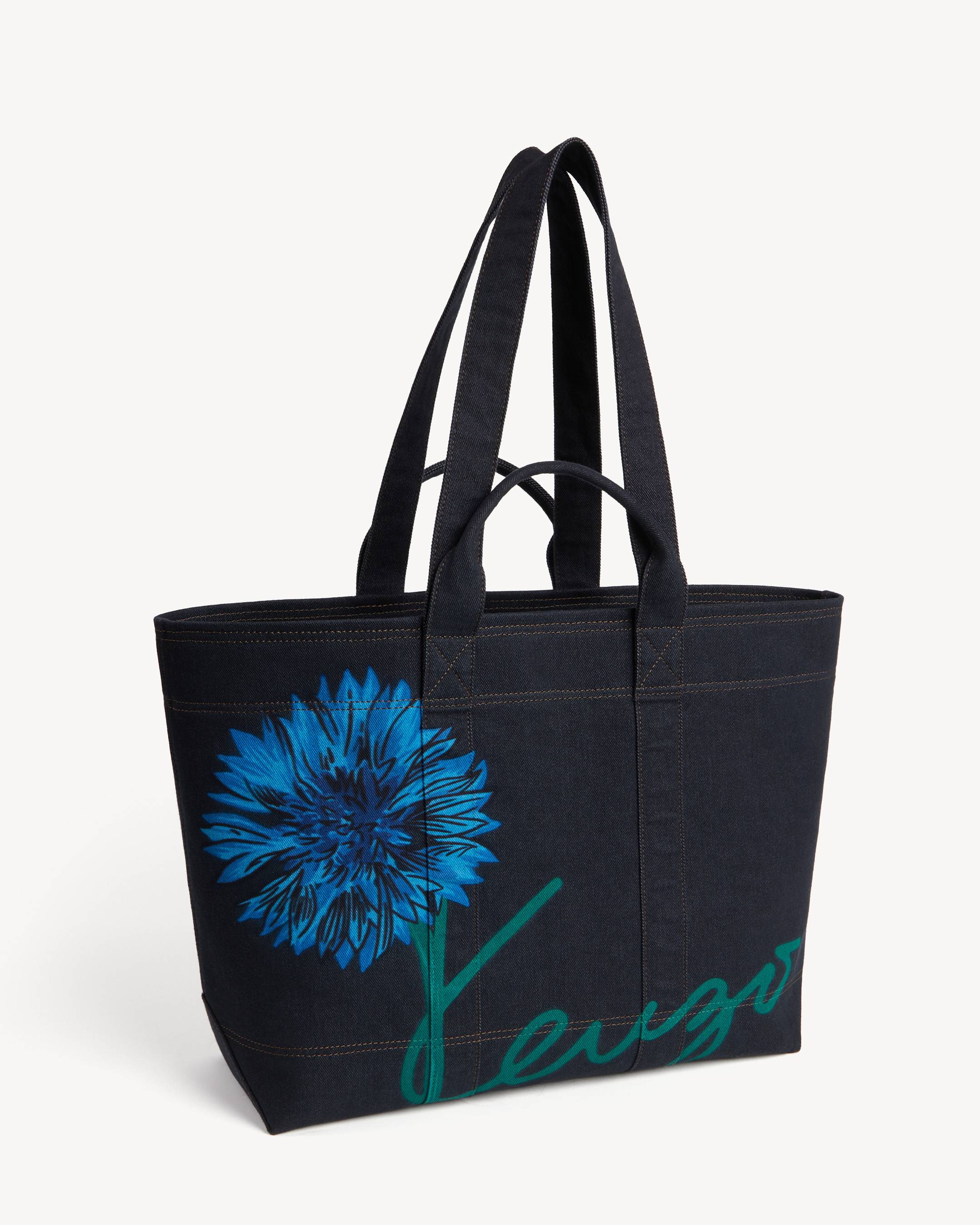 Grand tote bag 'KENZO Tulip' en serg&eacute; fa&ccedil;on denim