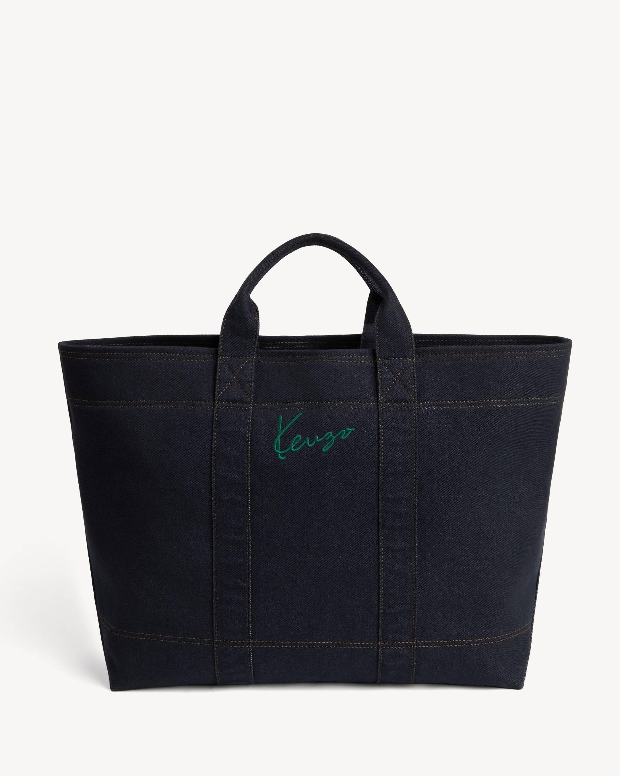 Grand tote bag 'KENZO Tulip' en serg&eacute; fa&ccedil;on denim