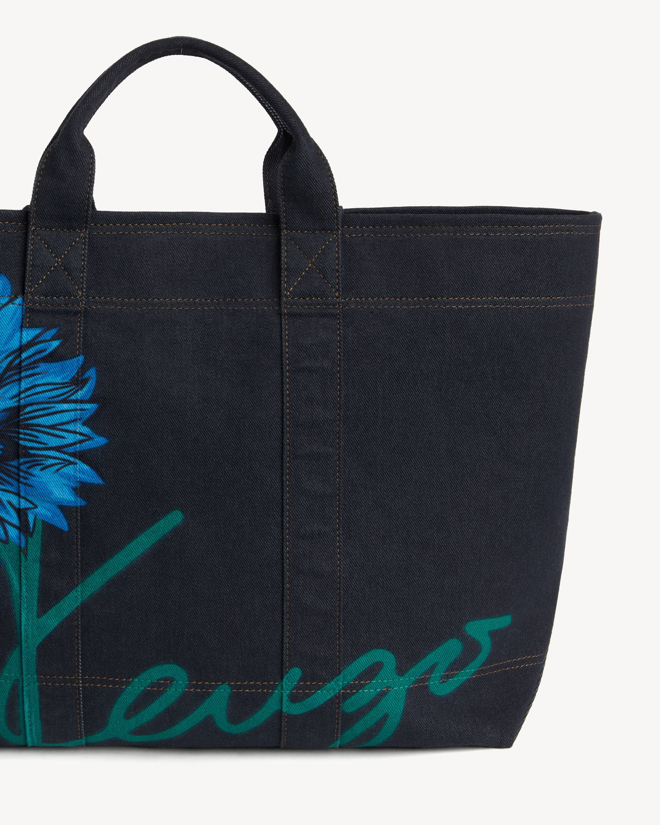 Grand tote bag 'KENZO Tulip' en serg&eacute; fa&ccedil;on denim