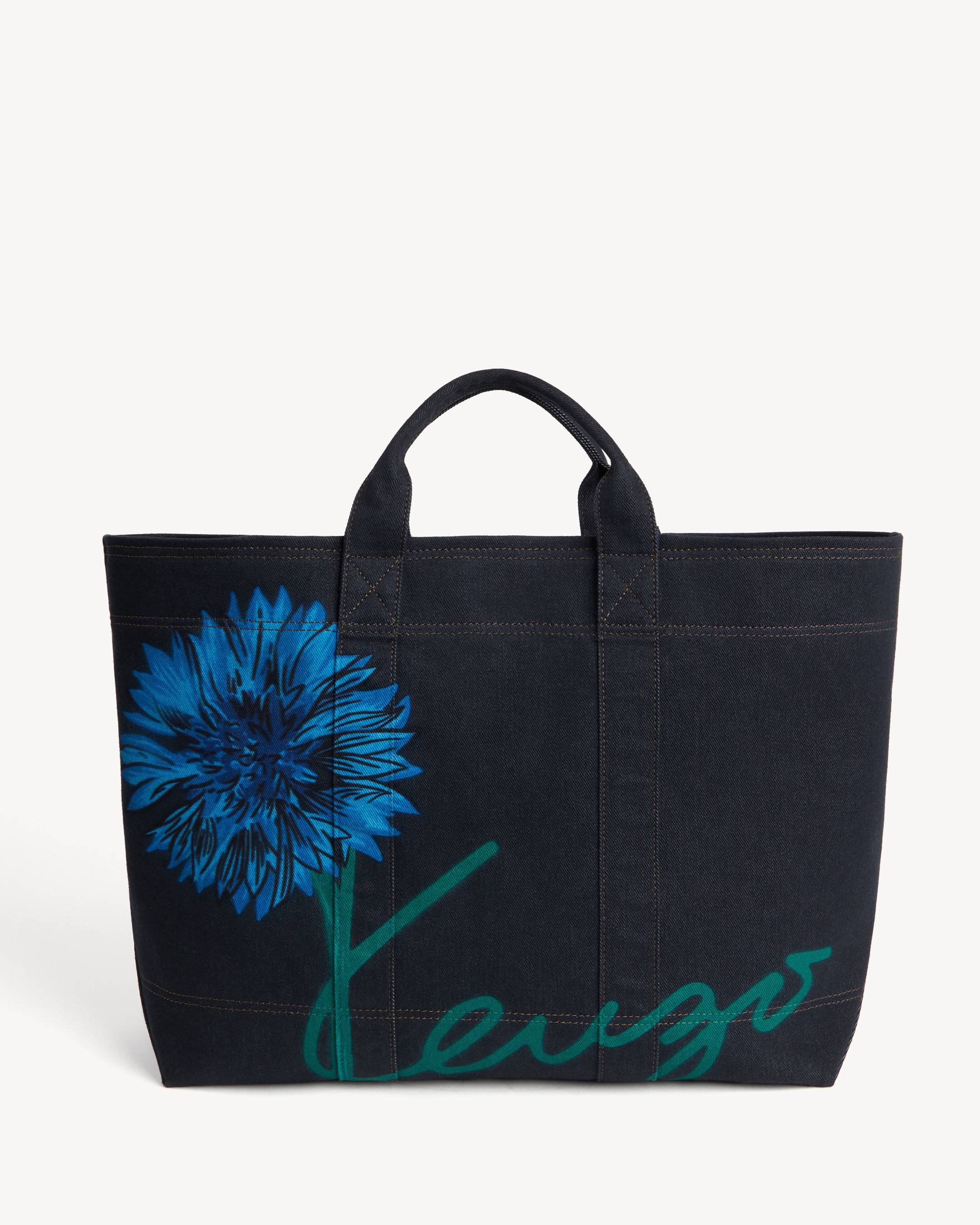 Grand tote bag 'KENZO Tulip' en serg&eacute; fa&ccedil;on denim