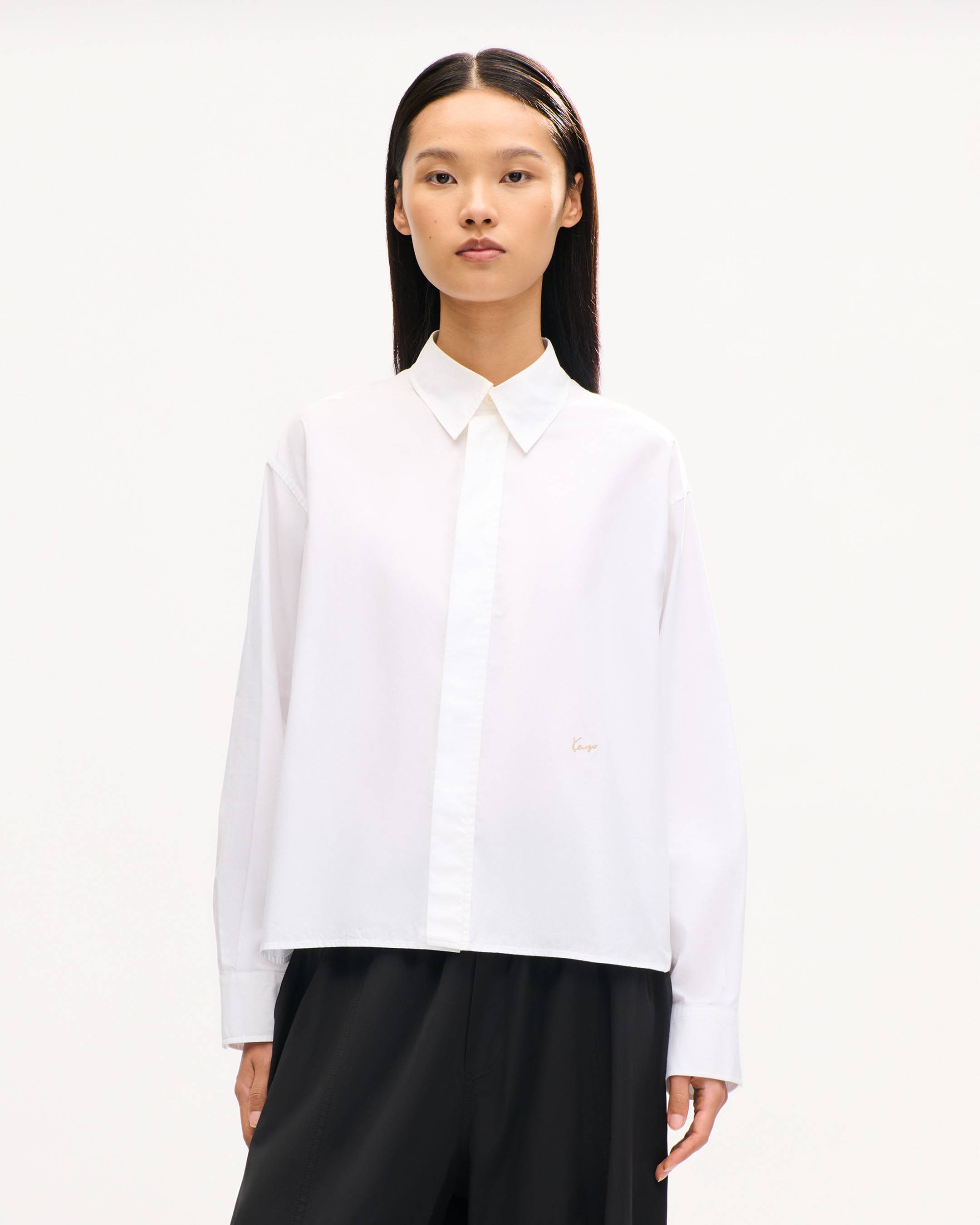 Chemise boxy &agrave; manches longues en coton