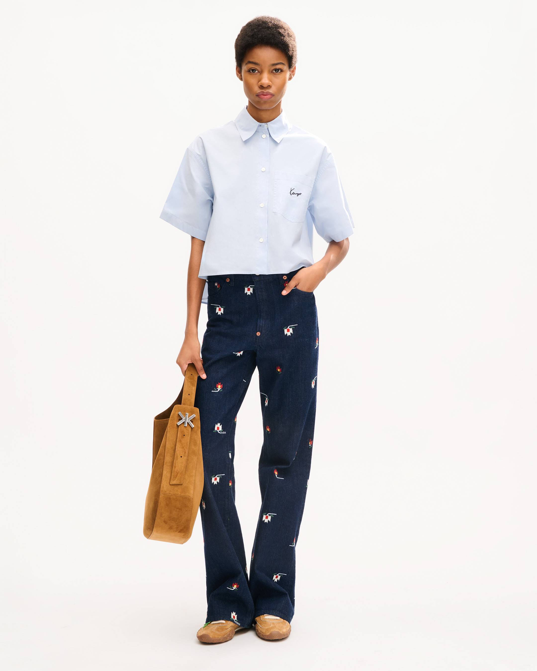 Pantaloni a zampa in denim giapponese 'KENZO Ikat Flower'
