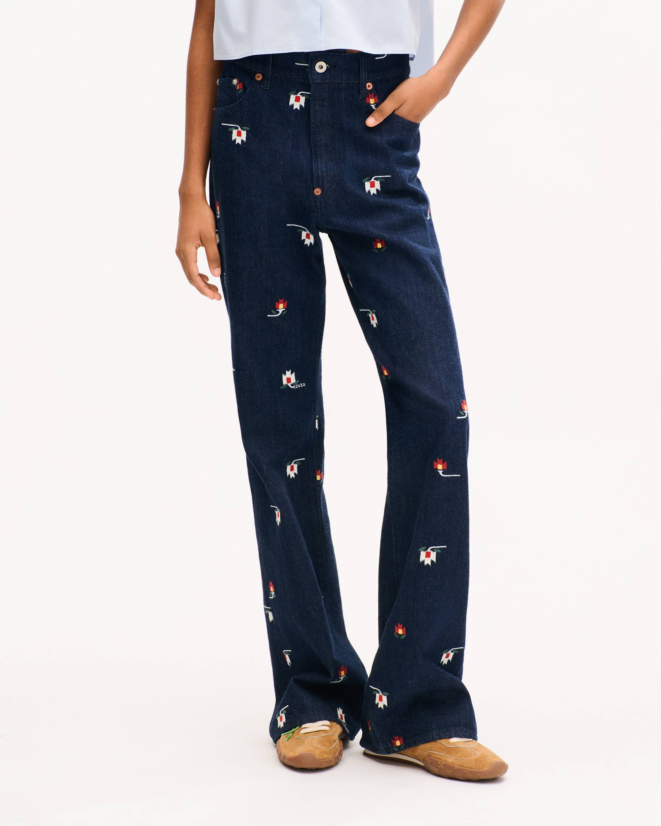 Pantaloni a zampa in denim giapponese 'KENZO Ikat Flower'