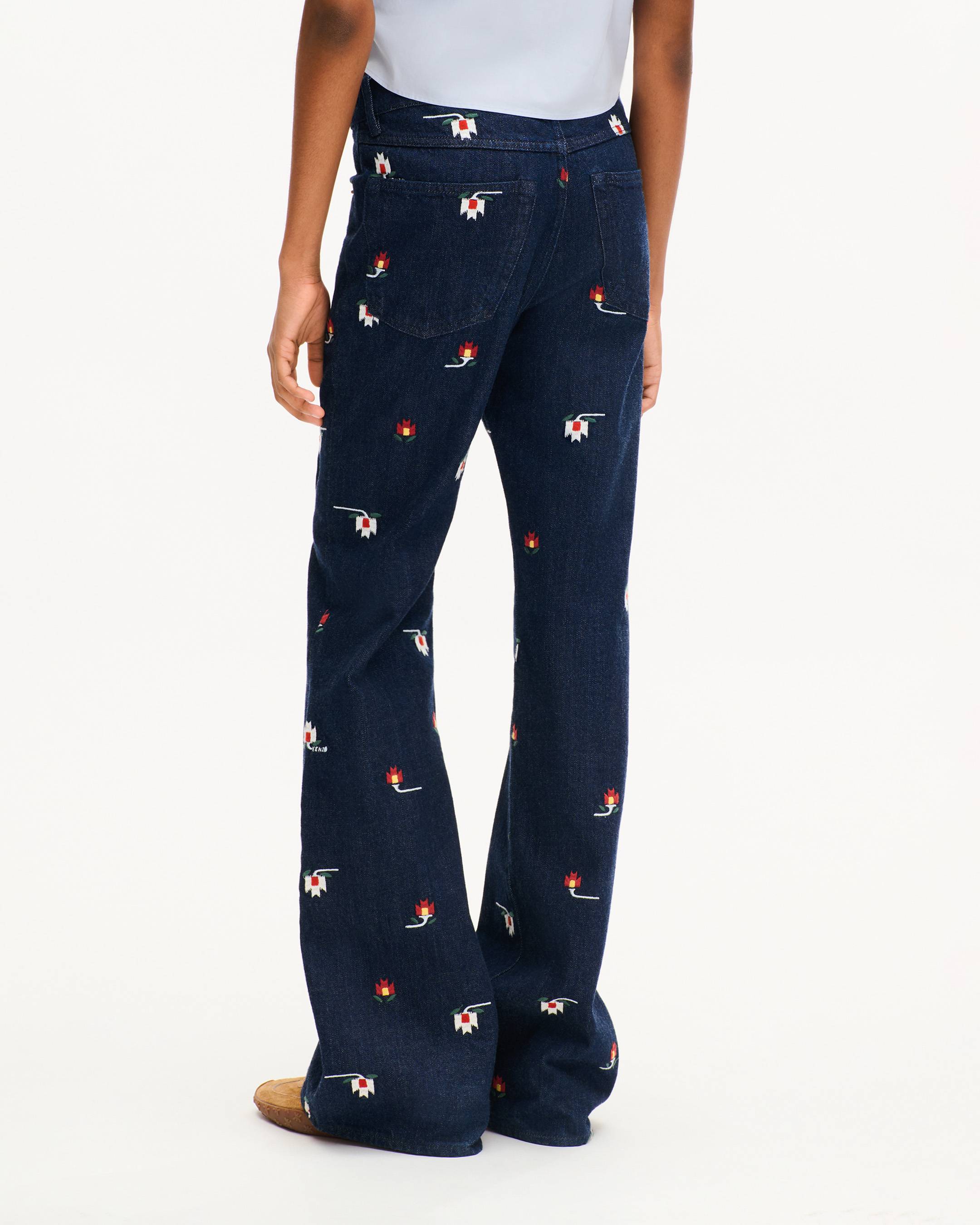 Pantaloni a zampa in denim giapponese 'KENZO Ikat Flower'