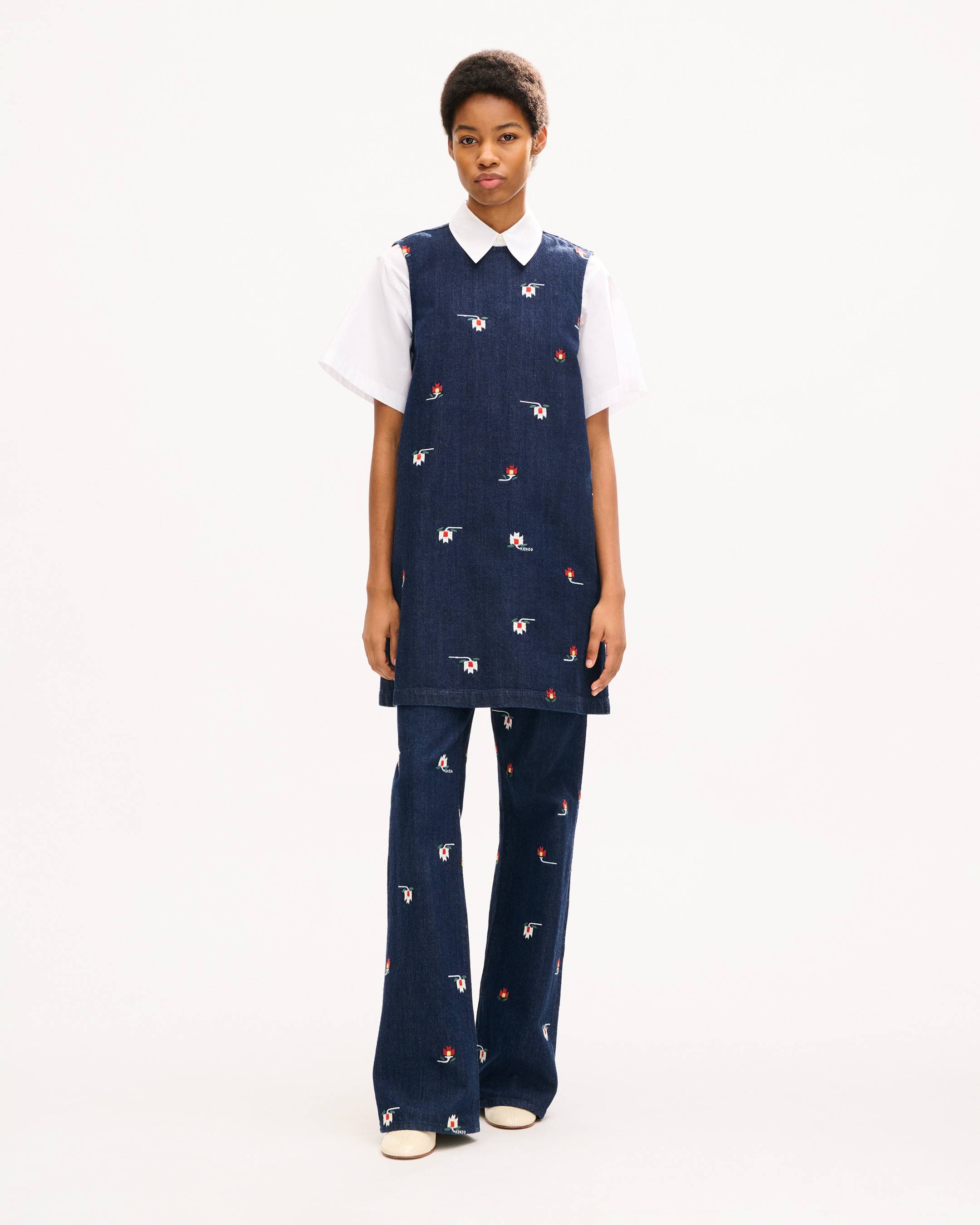 Abito senza maniche in denim giapponese 'KENZO Ikat Flower'