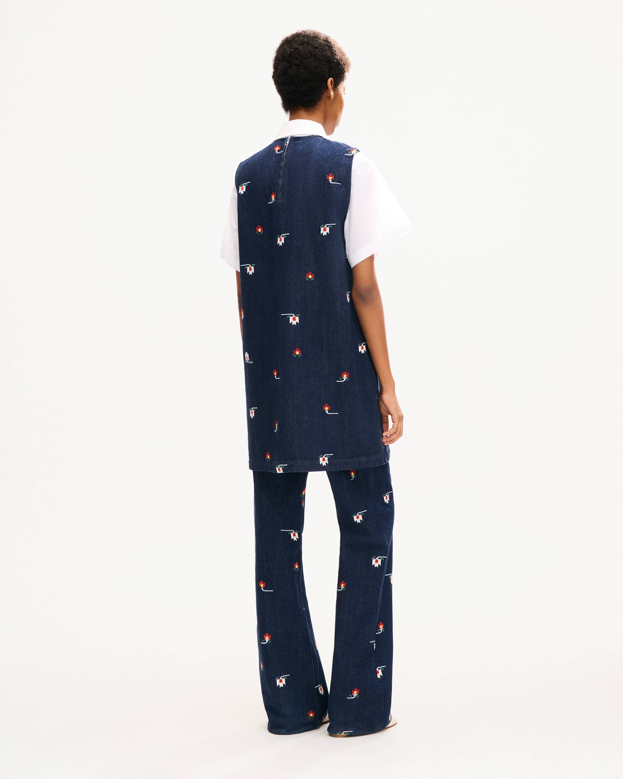 Abito senza maniche in denim giapponese 'KENZO Ikat Flower'