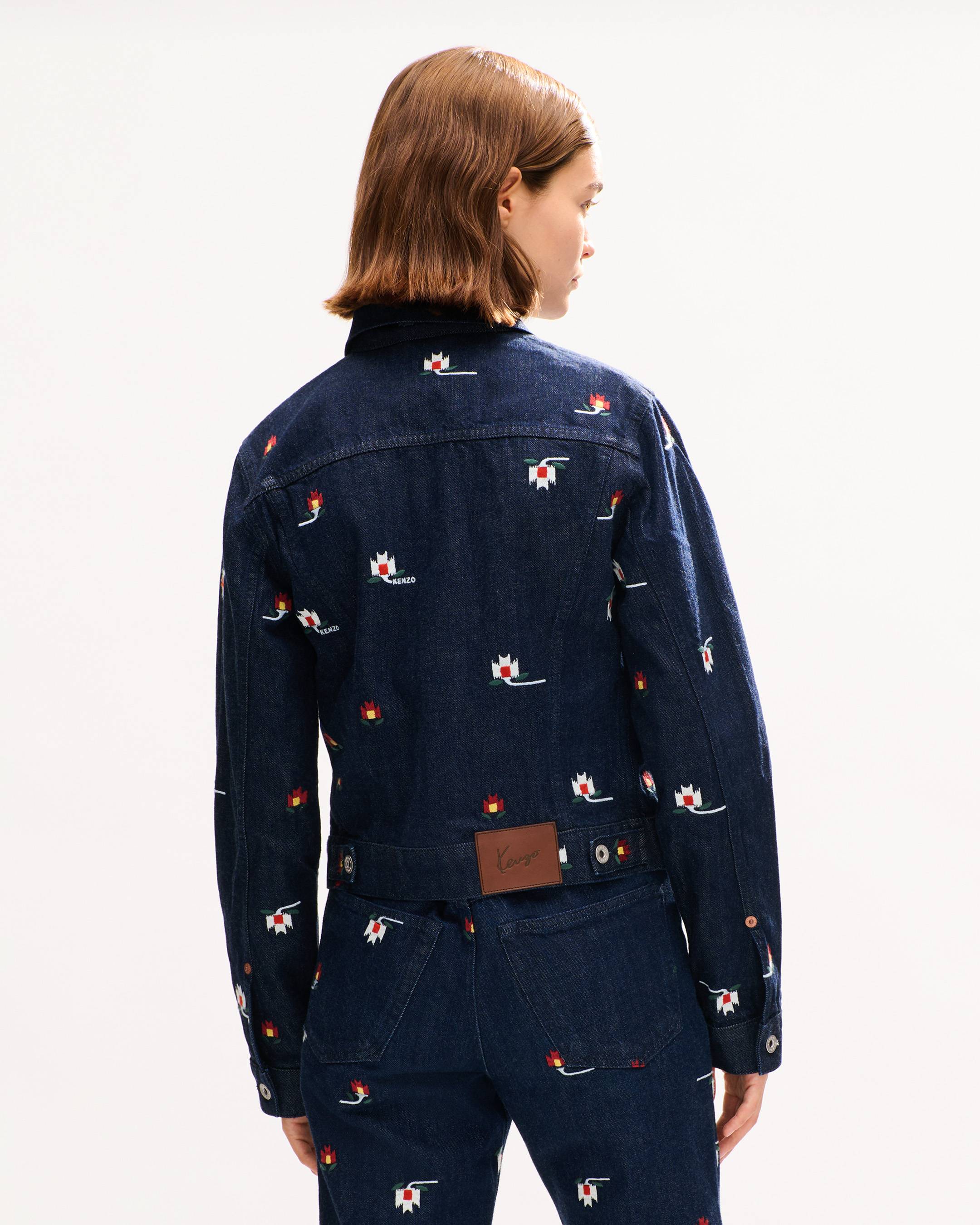 Giacca trucker aderente in denim giapponese 'KENZO Ikat Flower'