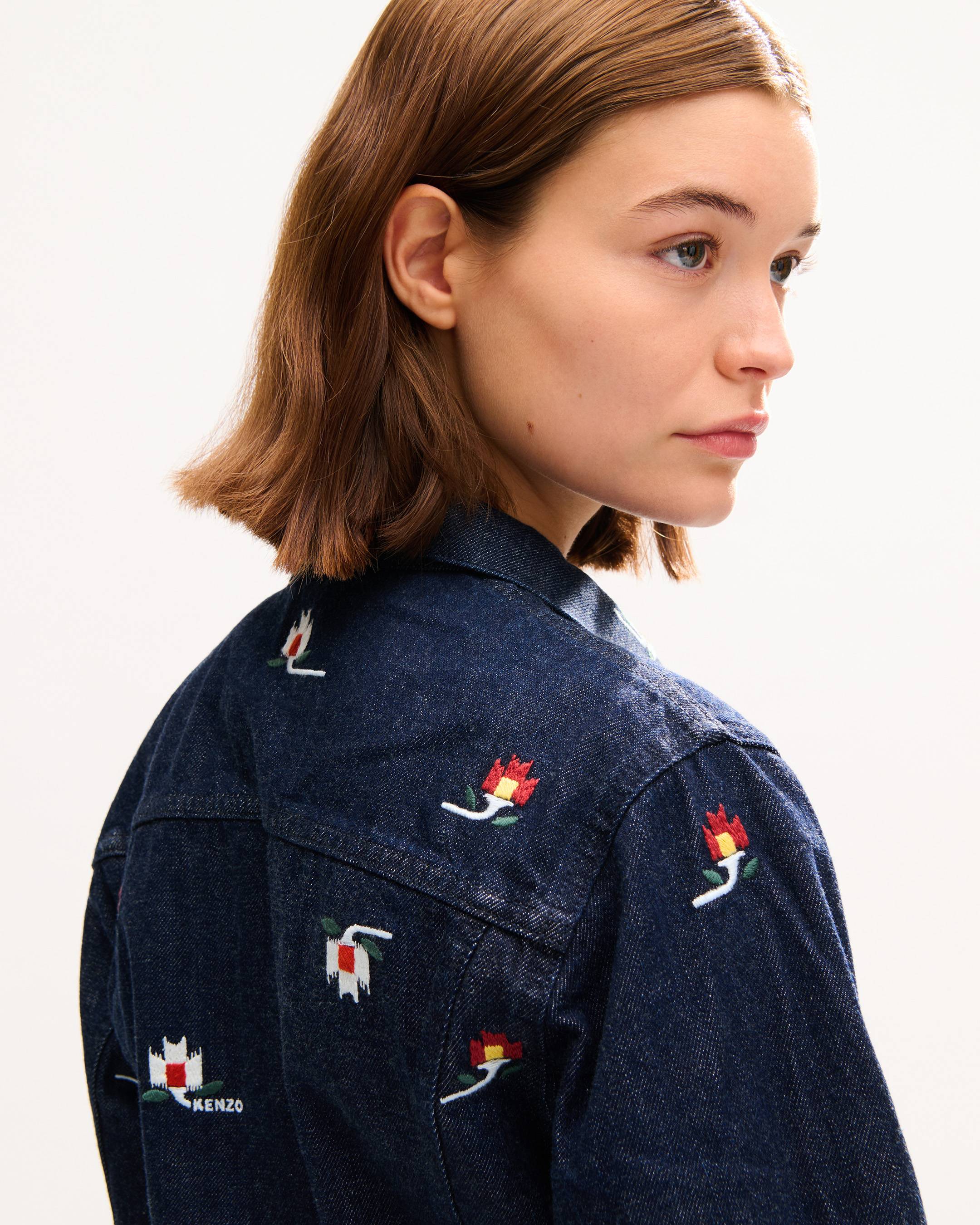 Giacca trucker aderente in denim giapponese 'KENZO Ikat Flower'