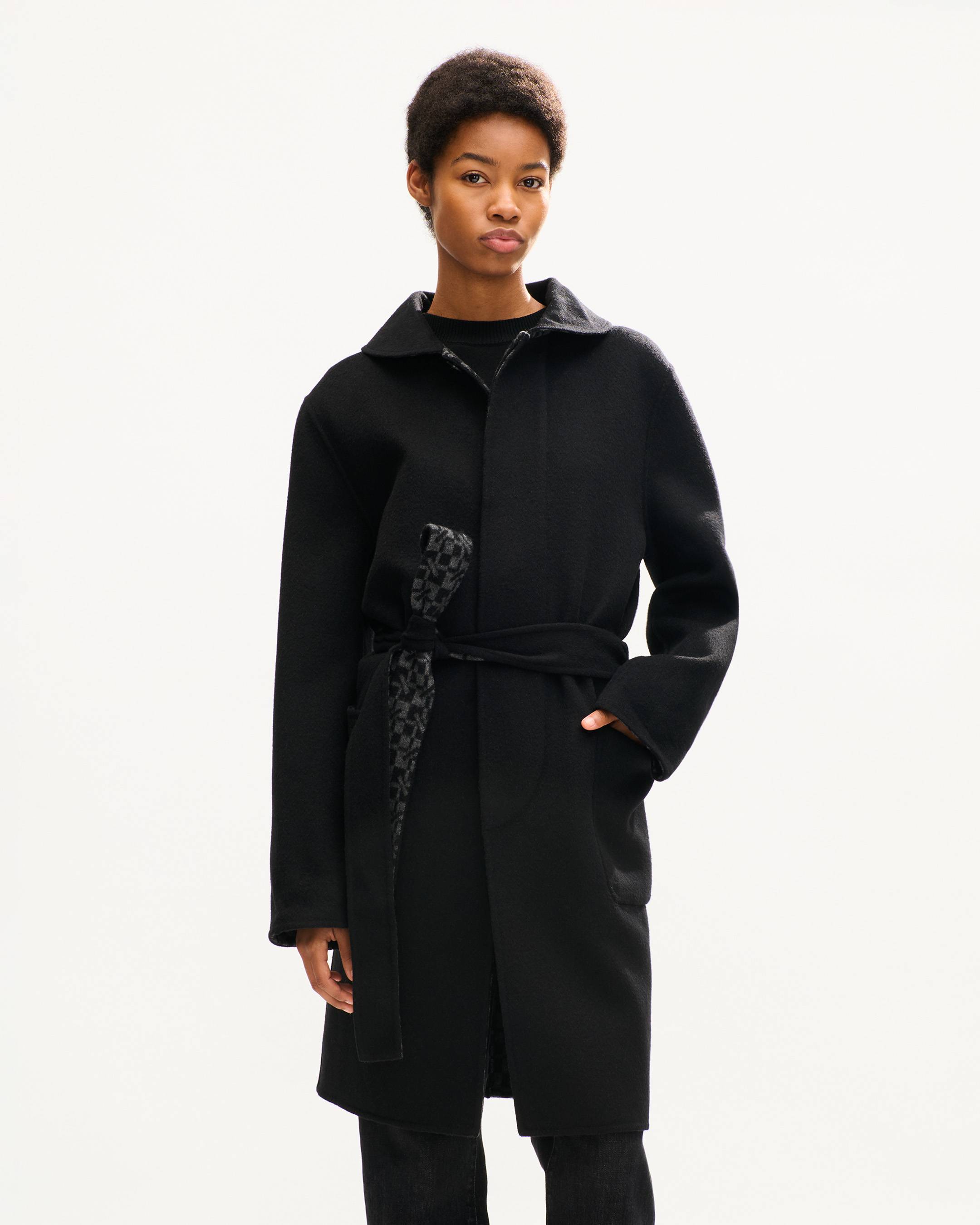 Cappotto double face con cintura in lana